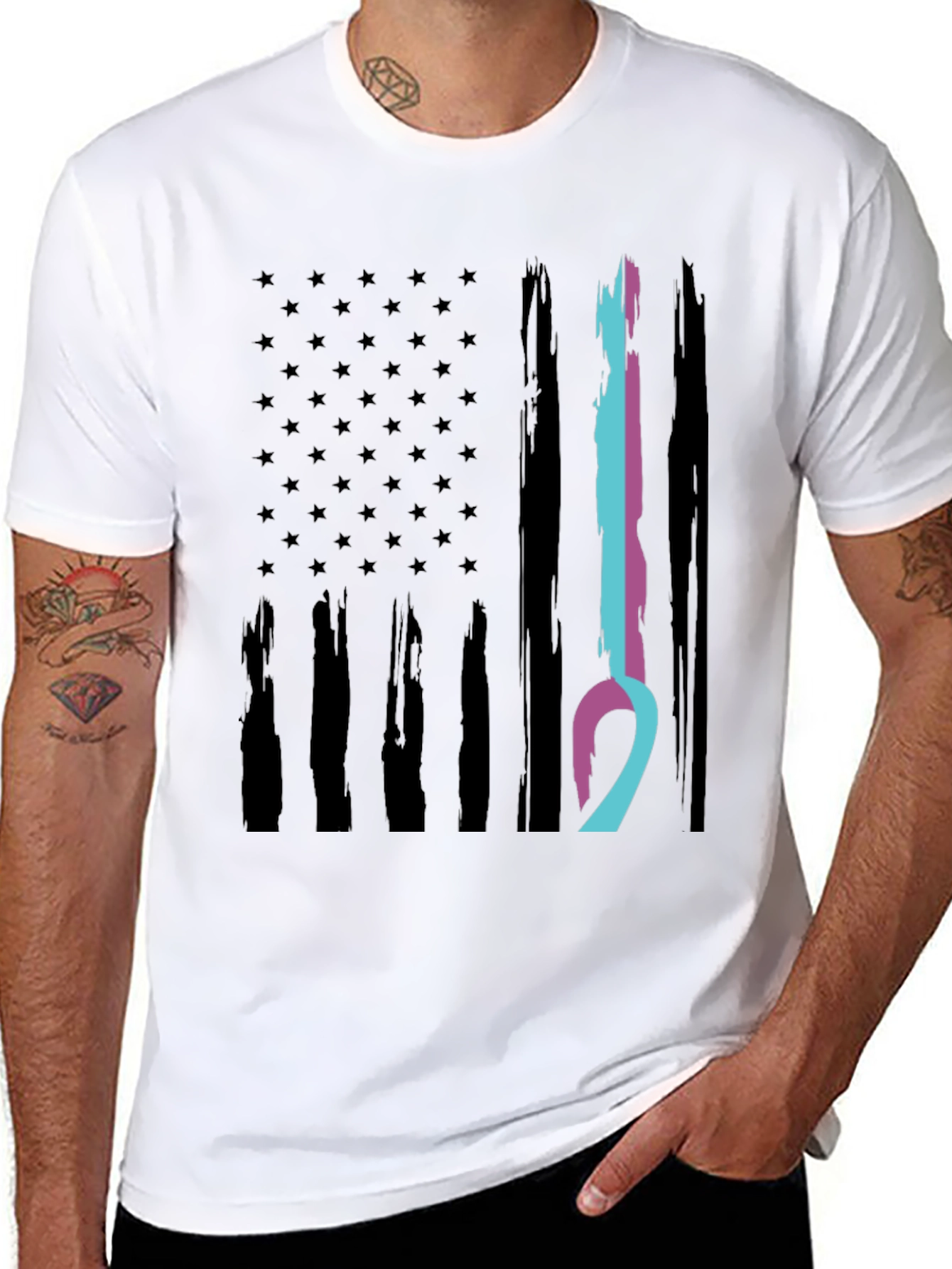 American Flag Ribbon Graphic T-Shirt