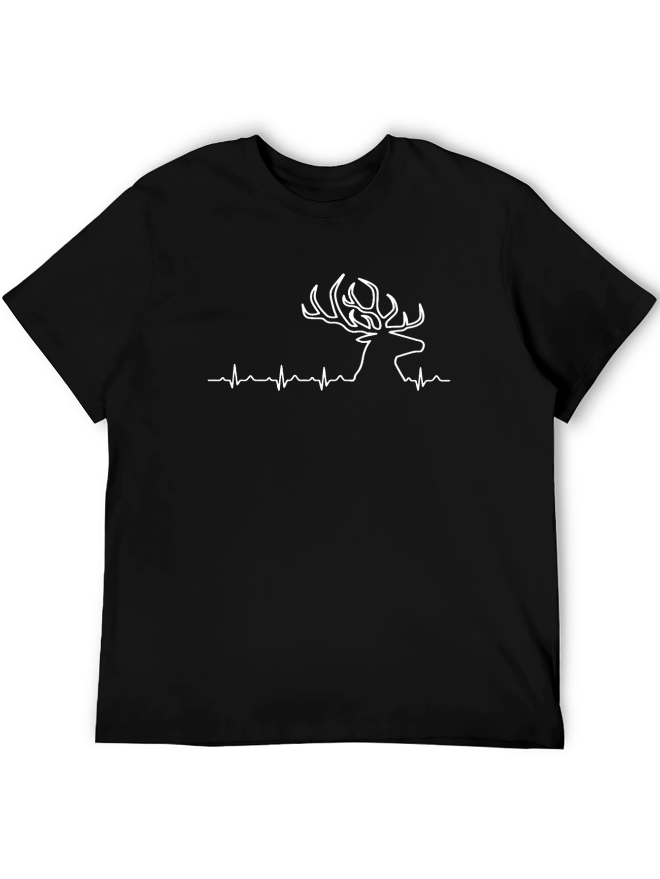 Deer Heartbeat Graphic Tee - Black Cotton Hunting Shirt