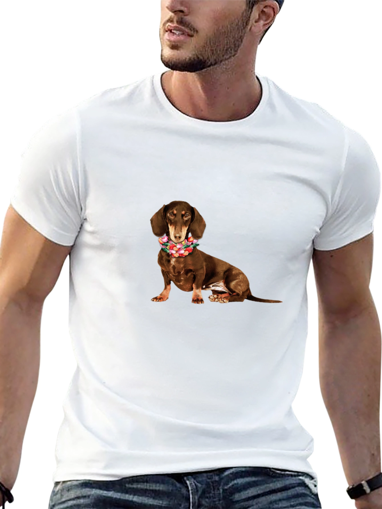 Dachshund Flower Crown Black T-Shirt