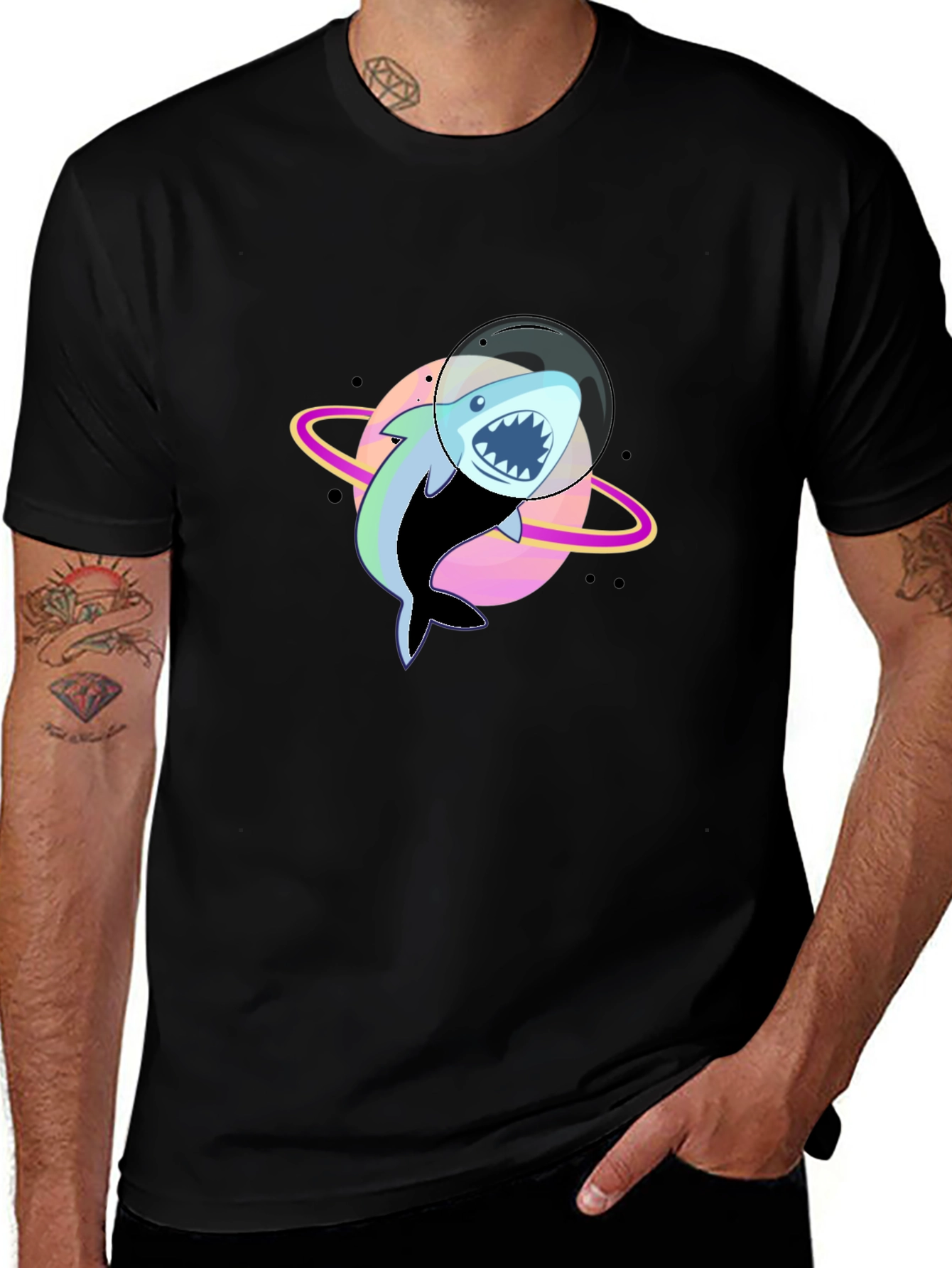 Shark Astronaut Graphic T-Shirt - Black