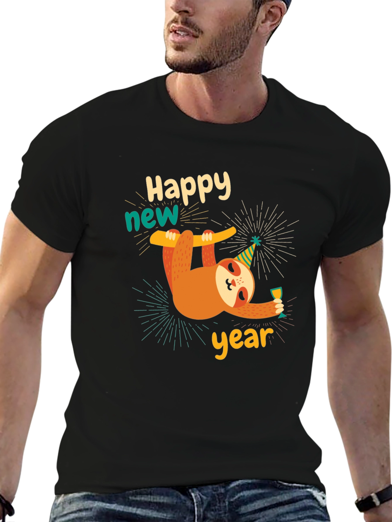 Happy New Year Sloth T-Shirt Funny Party Tee