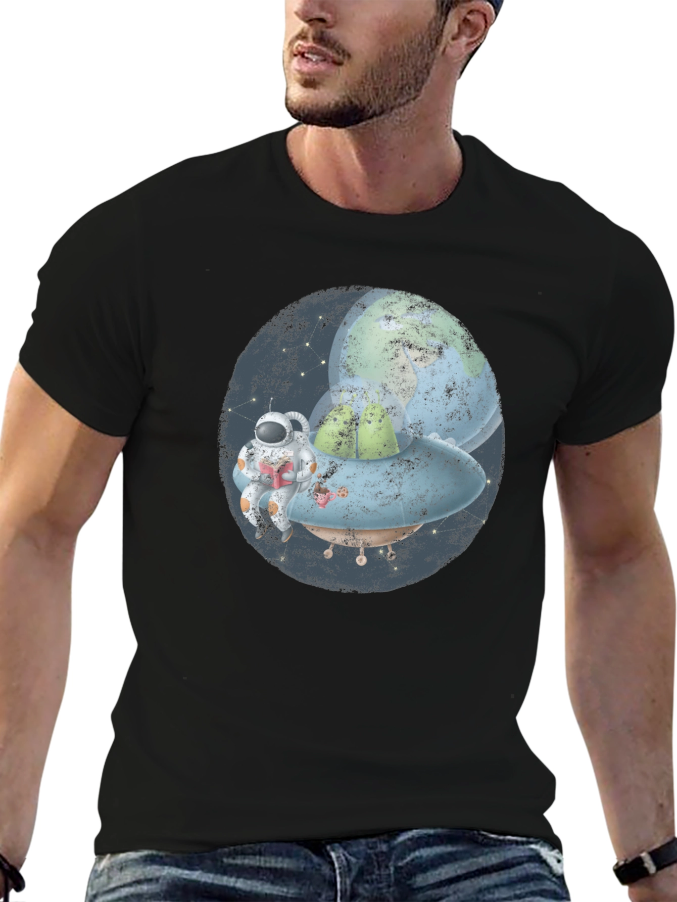 Astronaut & Planet Graphic Black T-Shirt