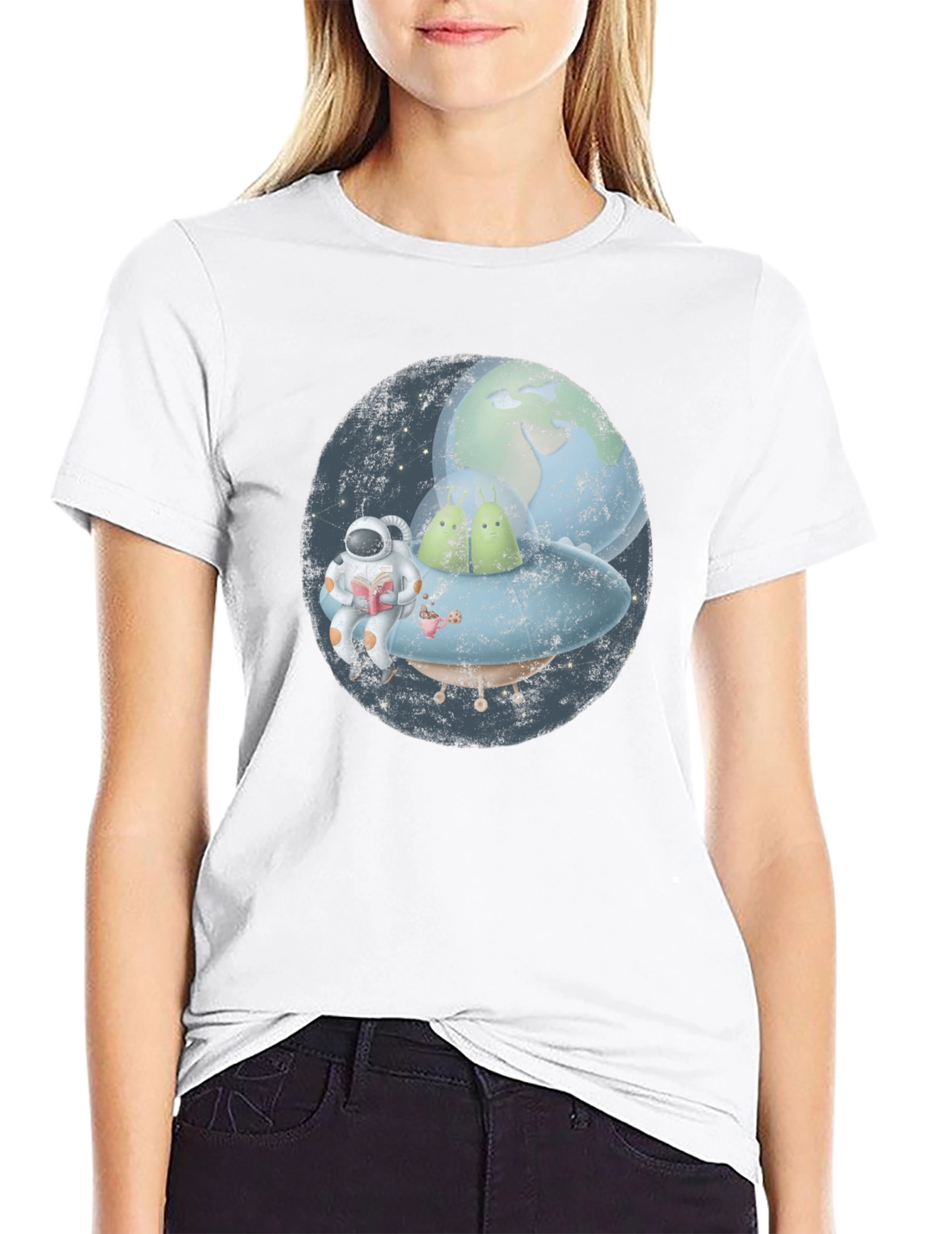 Astronaut & Planet Graphic Black T-Shirt