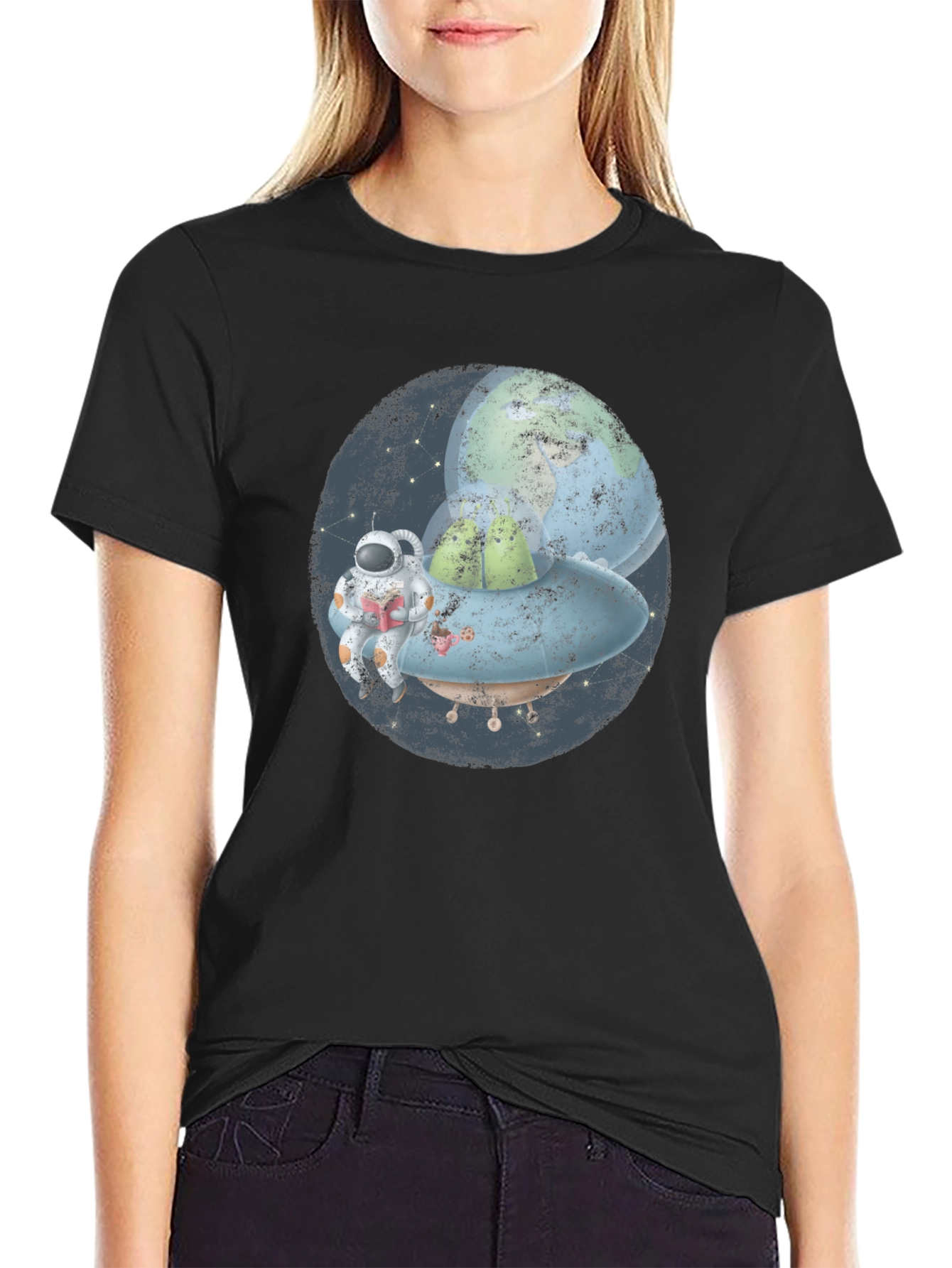 Astronaut & Planet Graphic Black T-Shirt