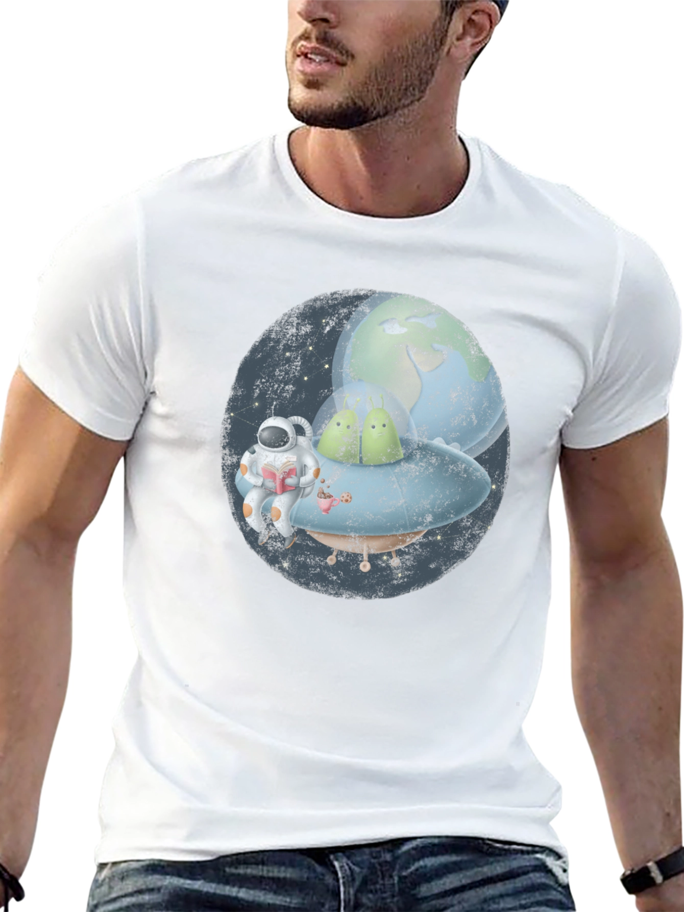 Astronaut & Planet Graphic Black T-Shirt