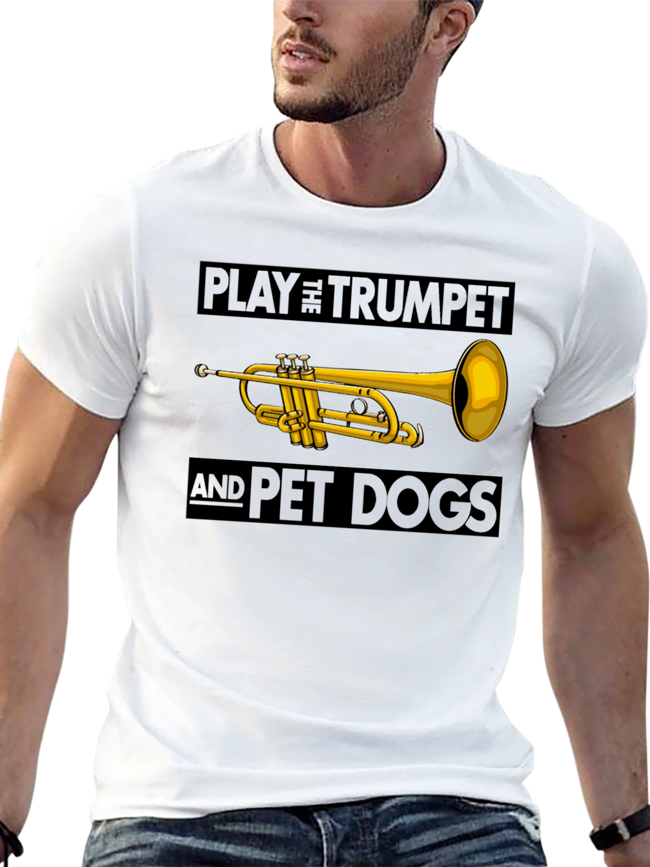 Play Trumpet and Pet Dogs Black T-Shirt