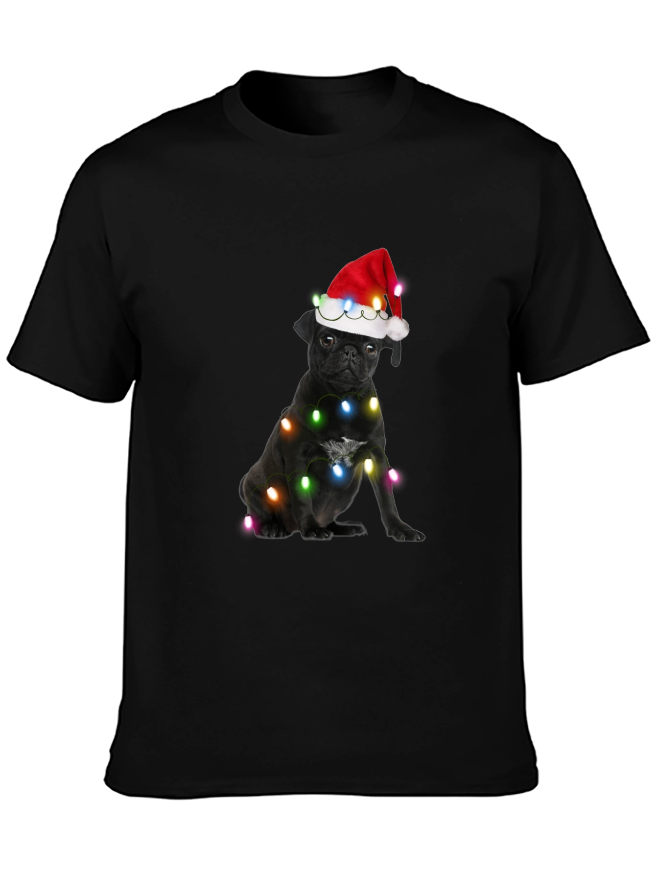 Festive Pug T-Shirt - Black Christmas Dog Tee