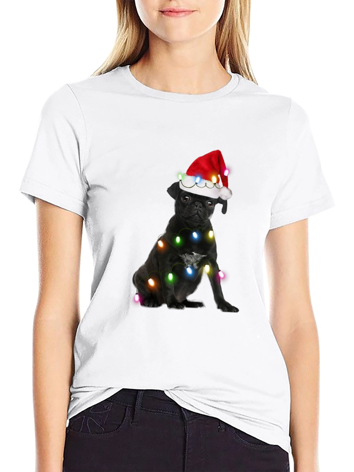 Festive Pug T-Shirt - Black Christmas Dog Tee