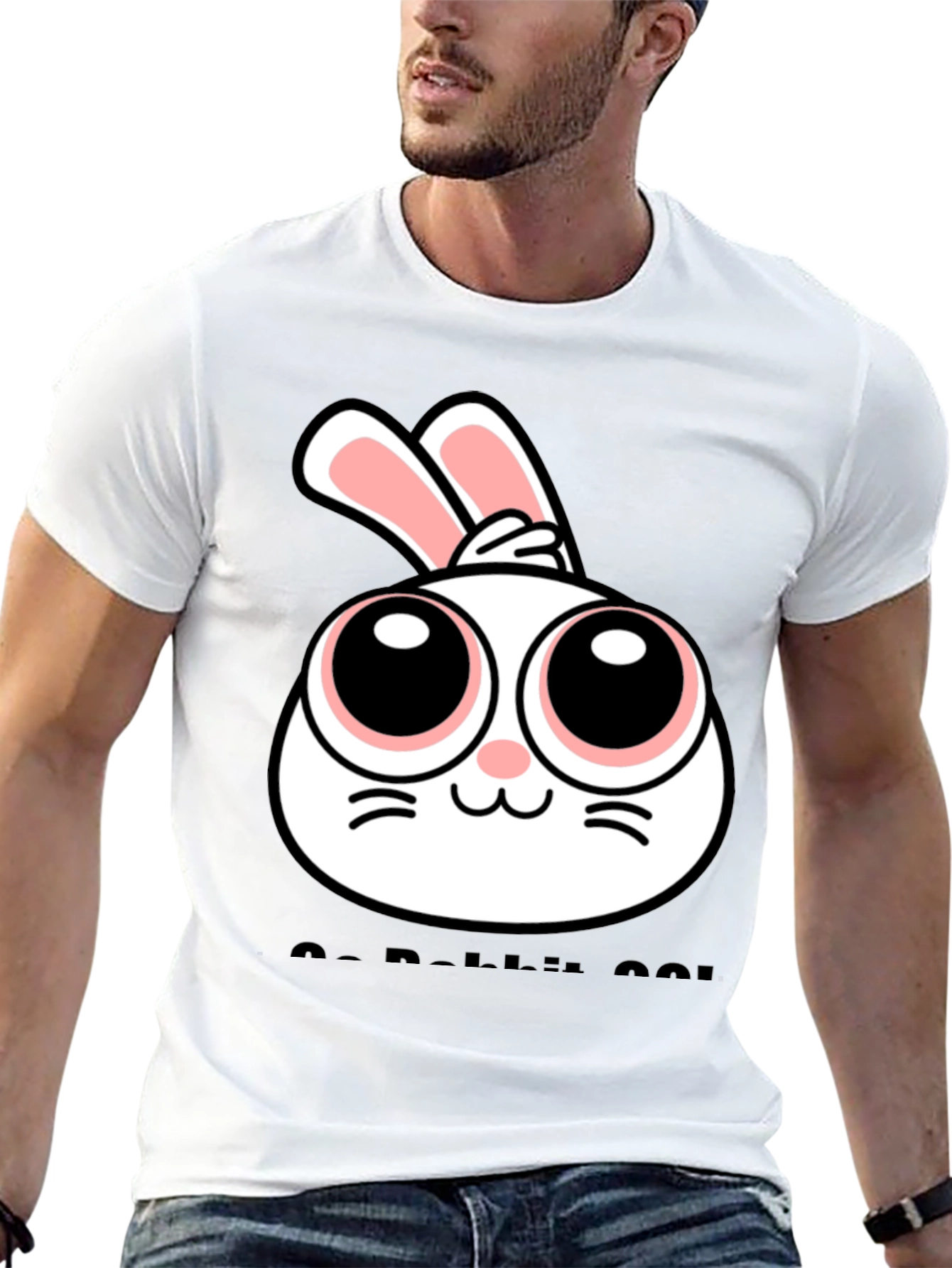 Cute Rabbit Graphic Black T-Shirt