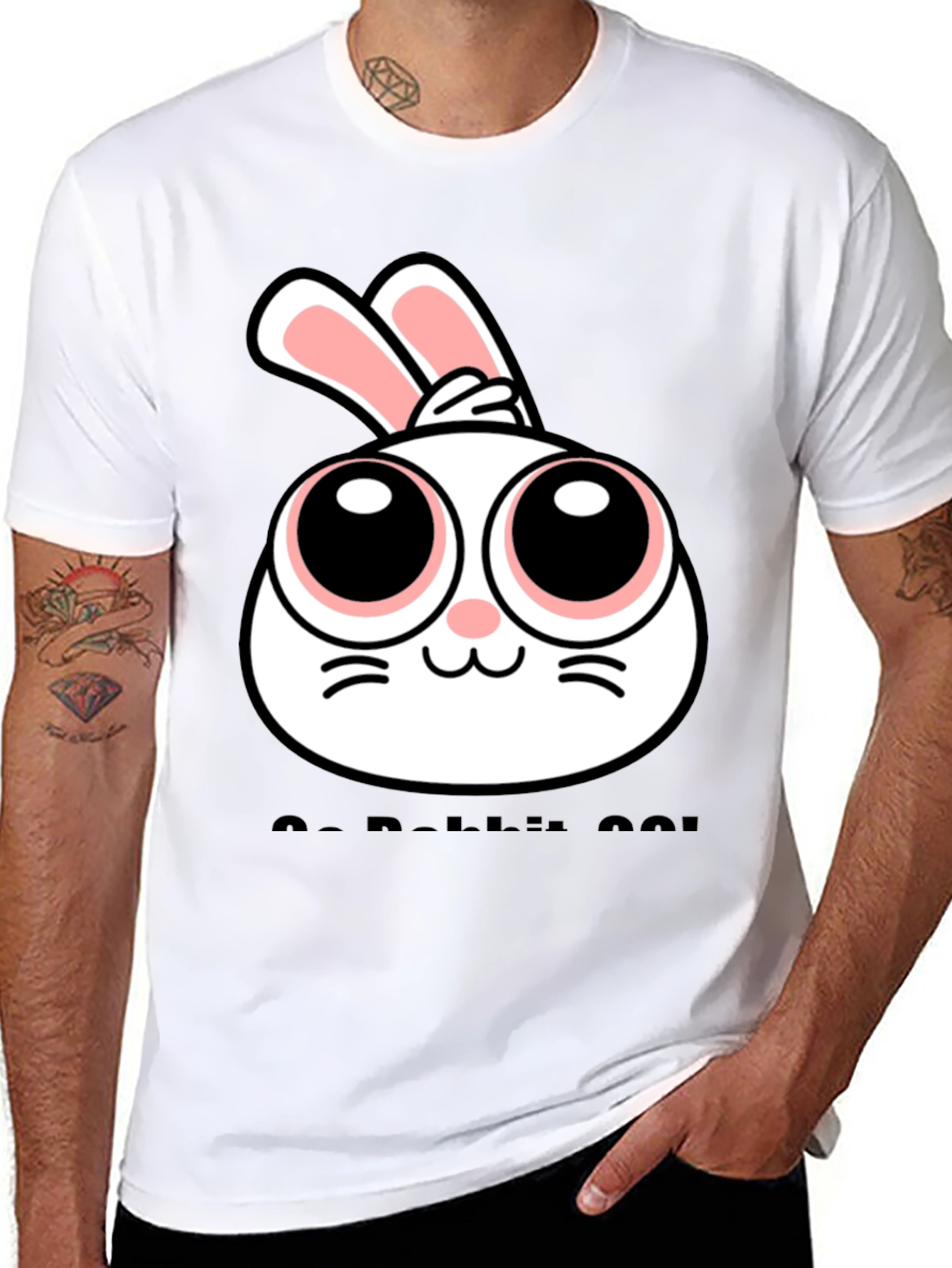 Cute Rabbit Graphic Black T-Shirt
