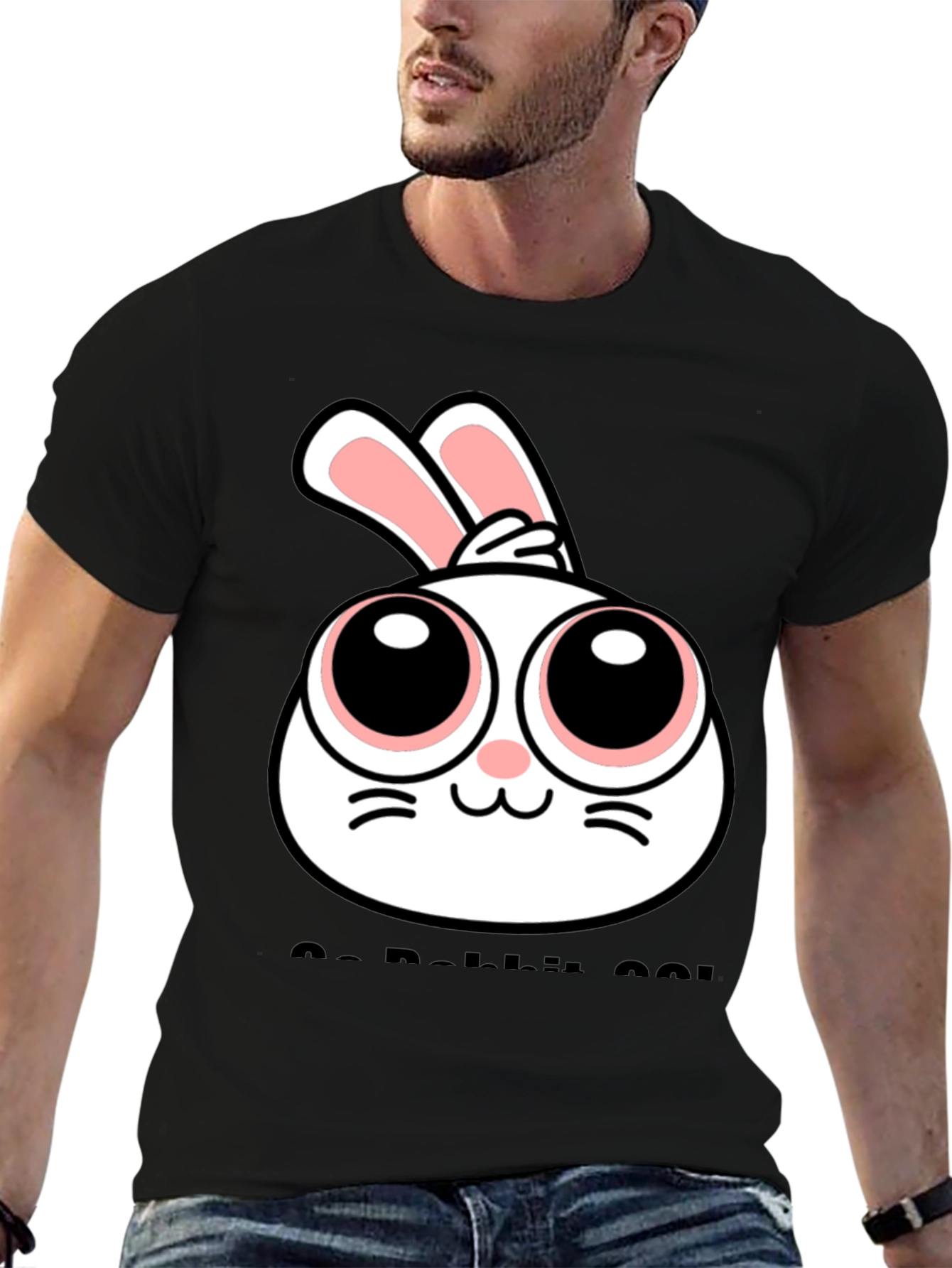 Cute Rabbit Graphic Black T-Shirt