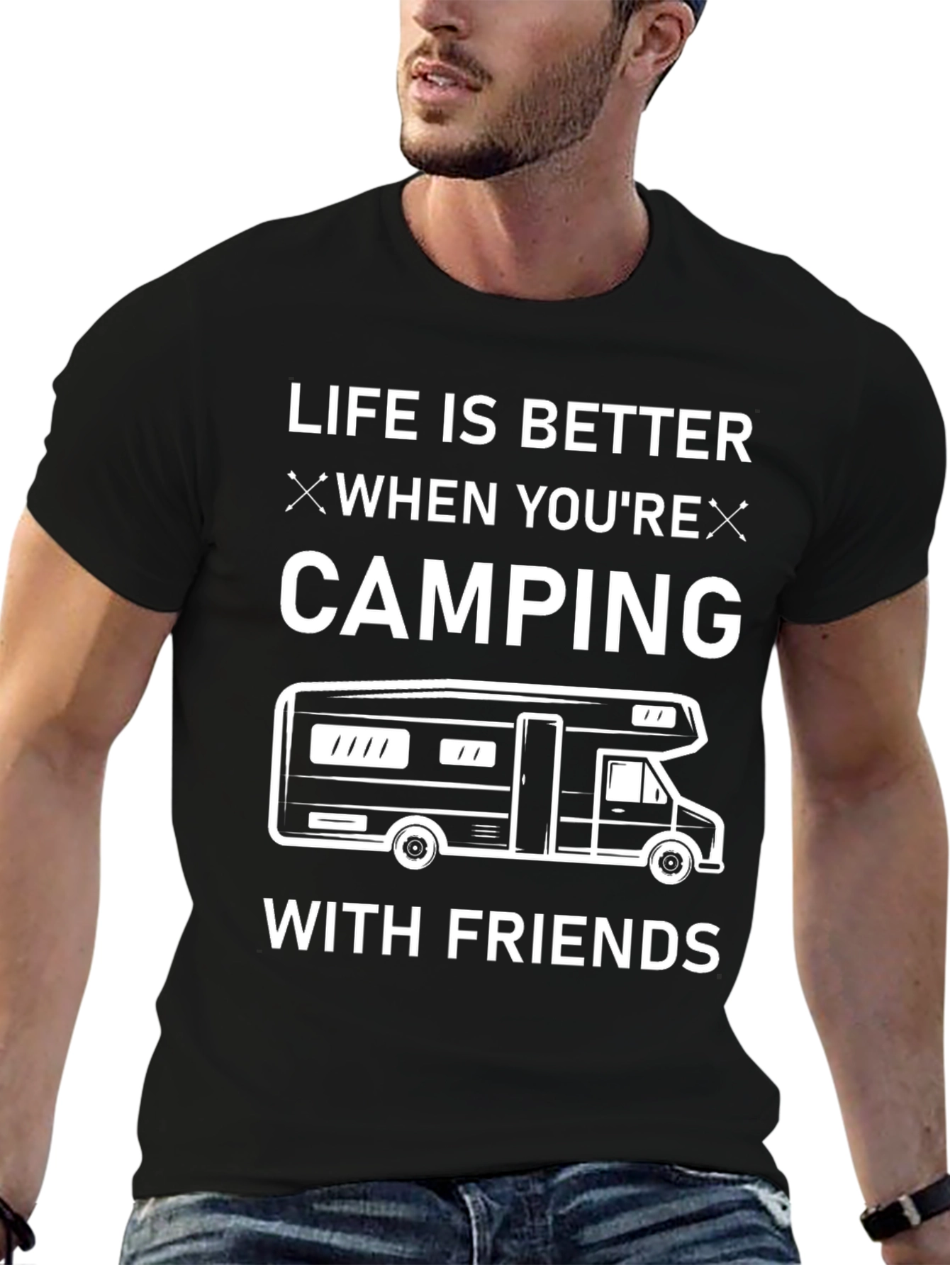 Camping With Friends Black Graphic T-Shirt