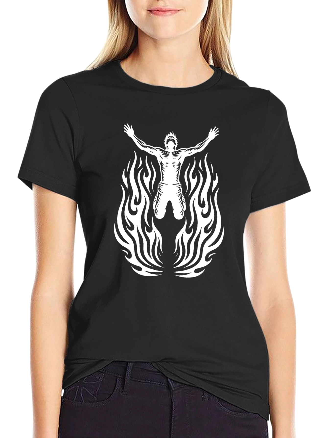 Fiery Silhouette Graphic Tee - Bold Black T-Shirt