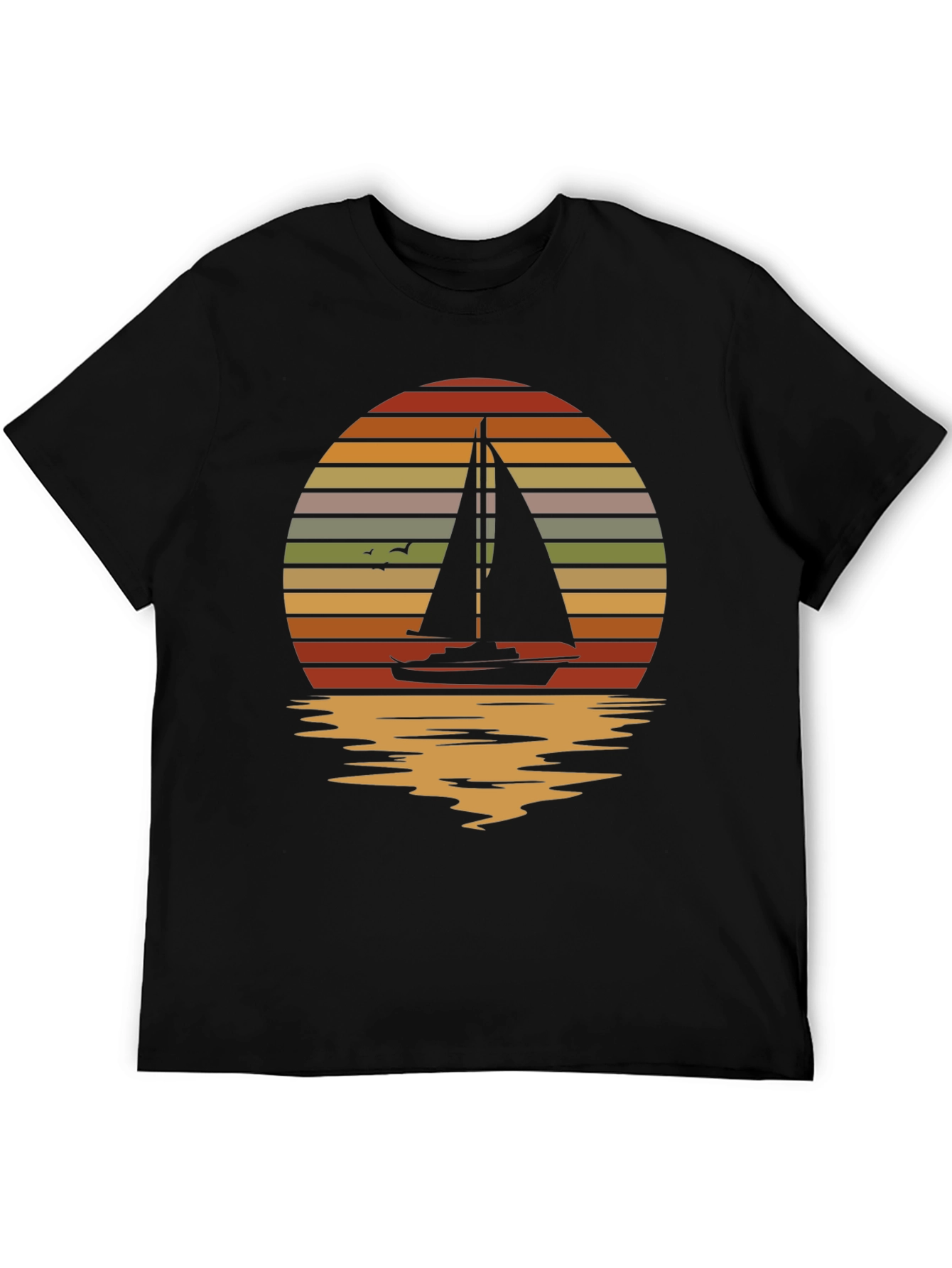 Sailboat Sunset Graphic Tee - Retro Style Black T-Shirt