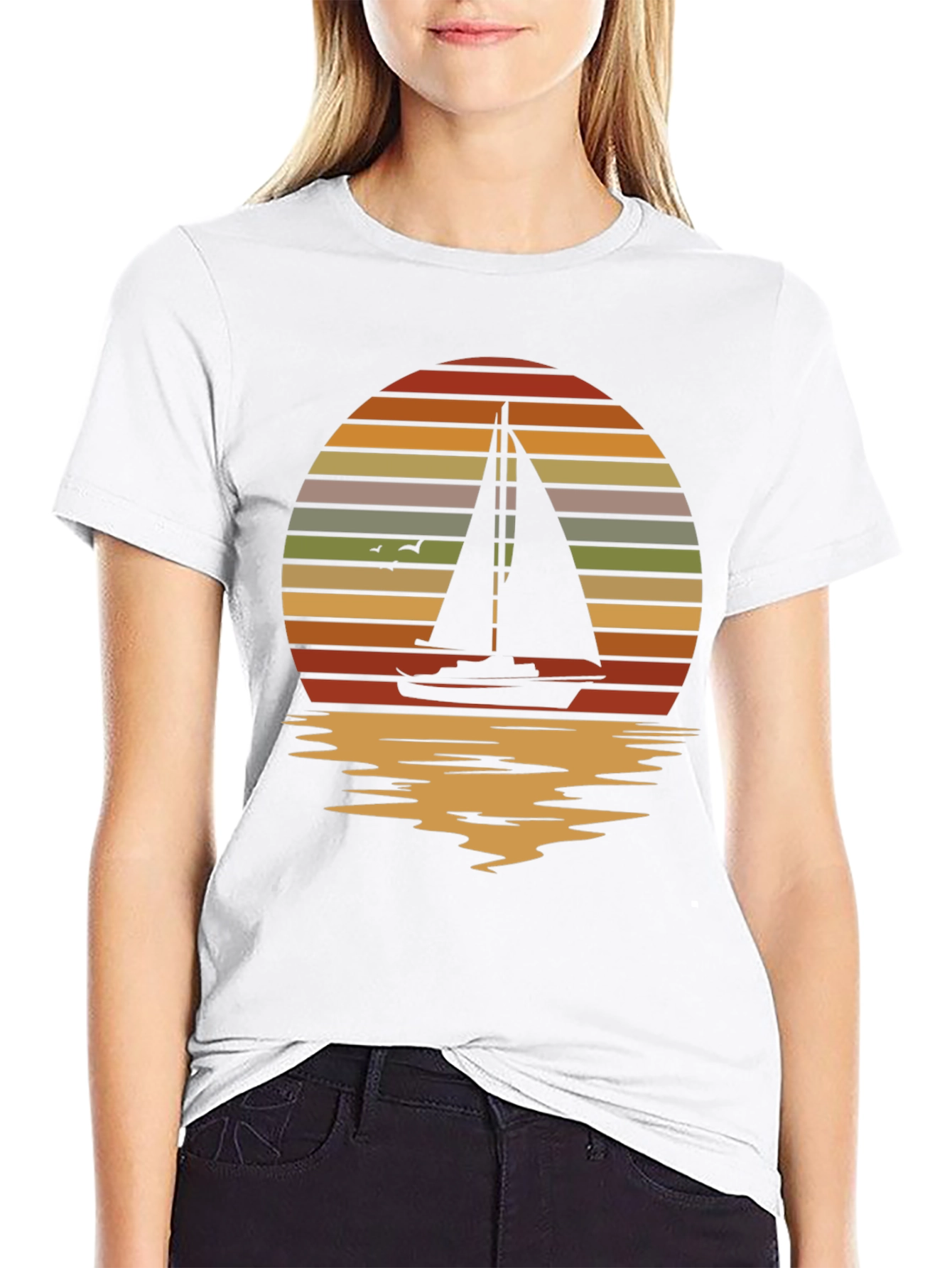 Sailboat Sunset Graphic Tee - Retro Style Black T-Shirt