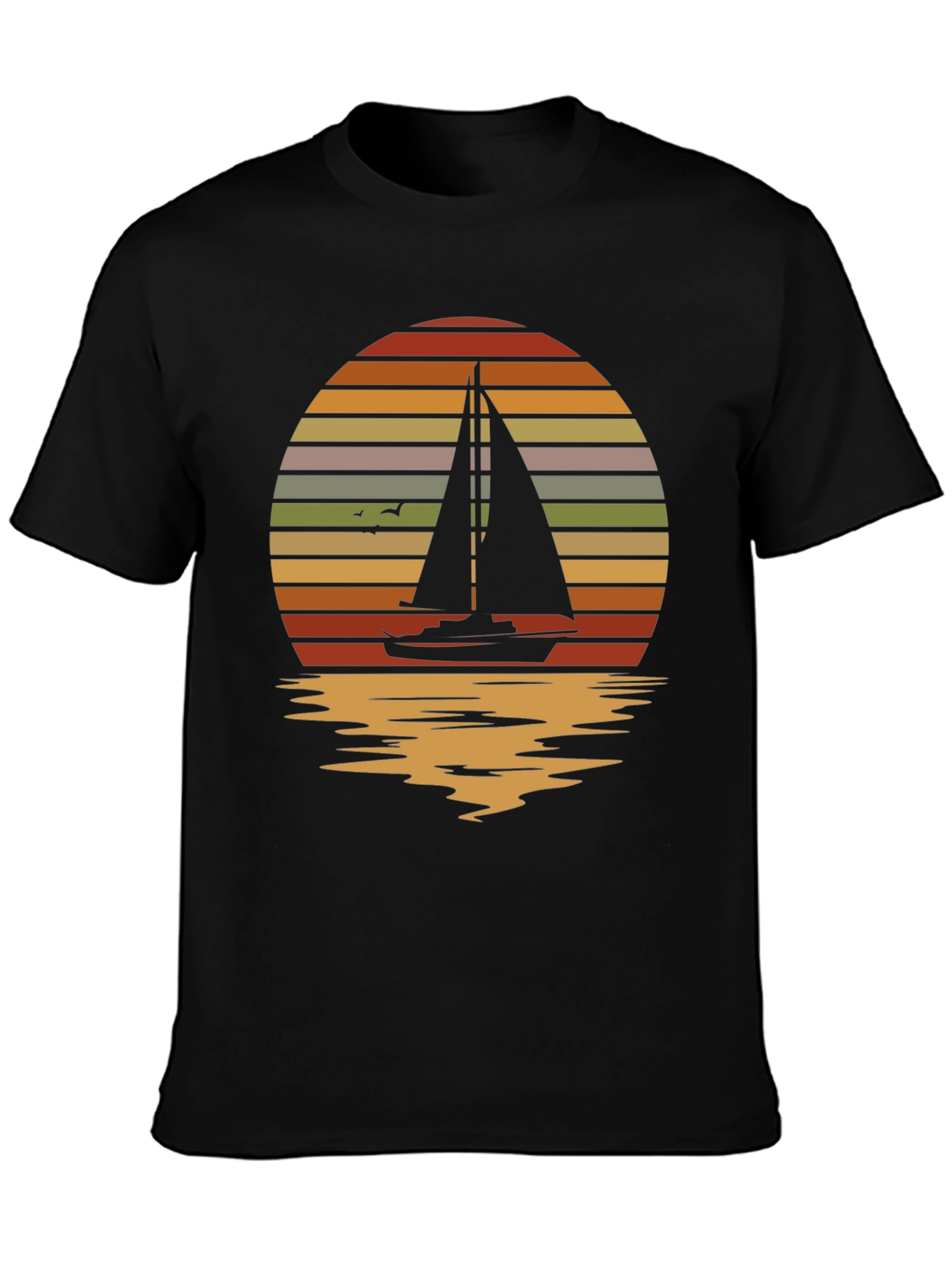Sailboat Sunset Graphic Tee - Retro Style Black T-Shirt