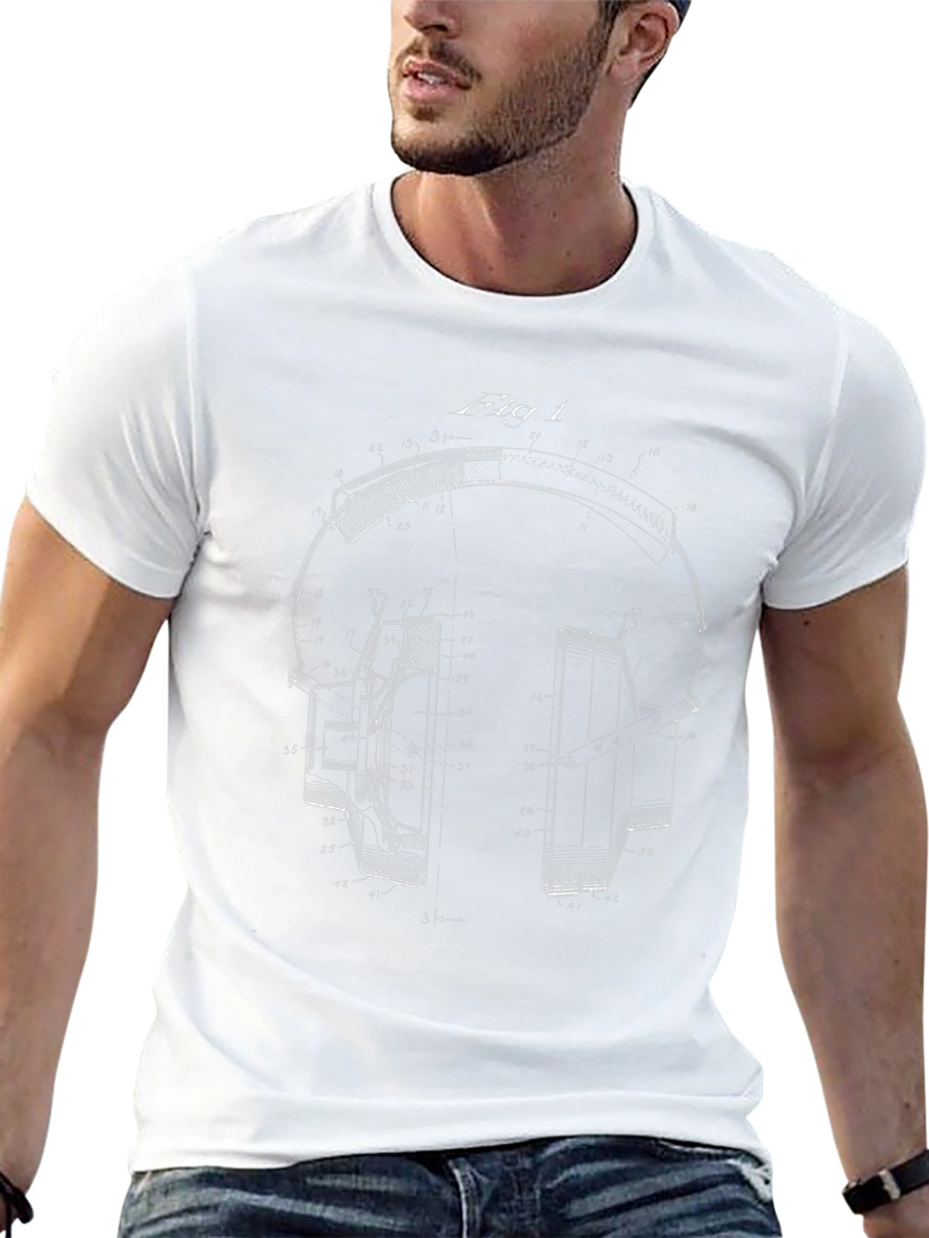 Headphone Patent Print Black T-Shirt