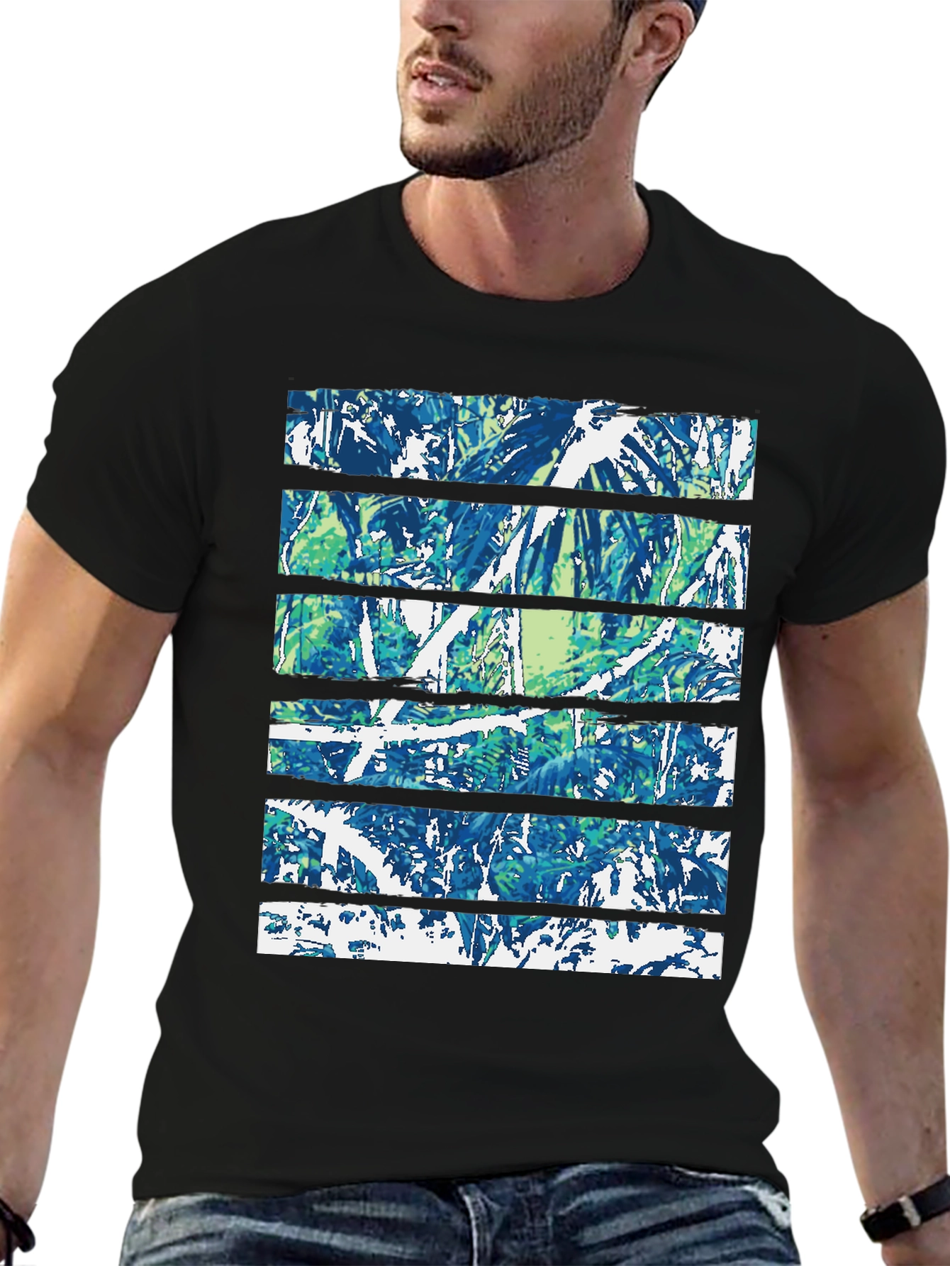 Abstract Nature Print Black Crew Neck Tee