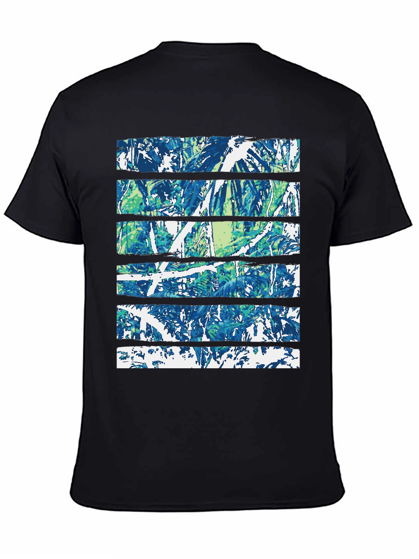 Abstract Nature Print Black Crew Neck Tee