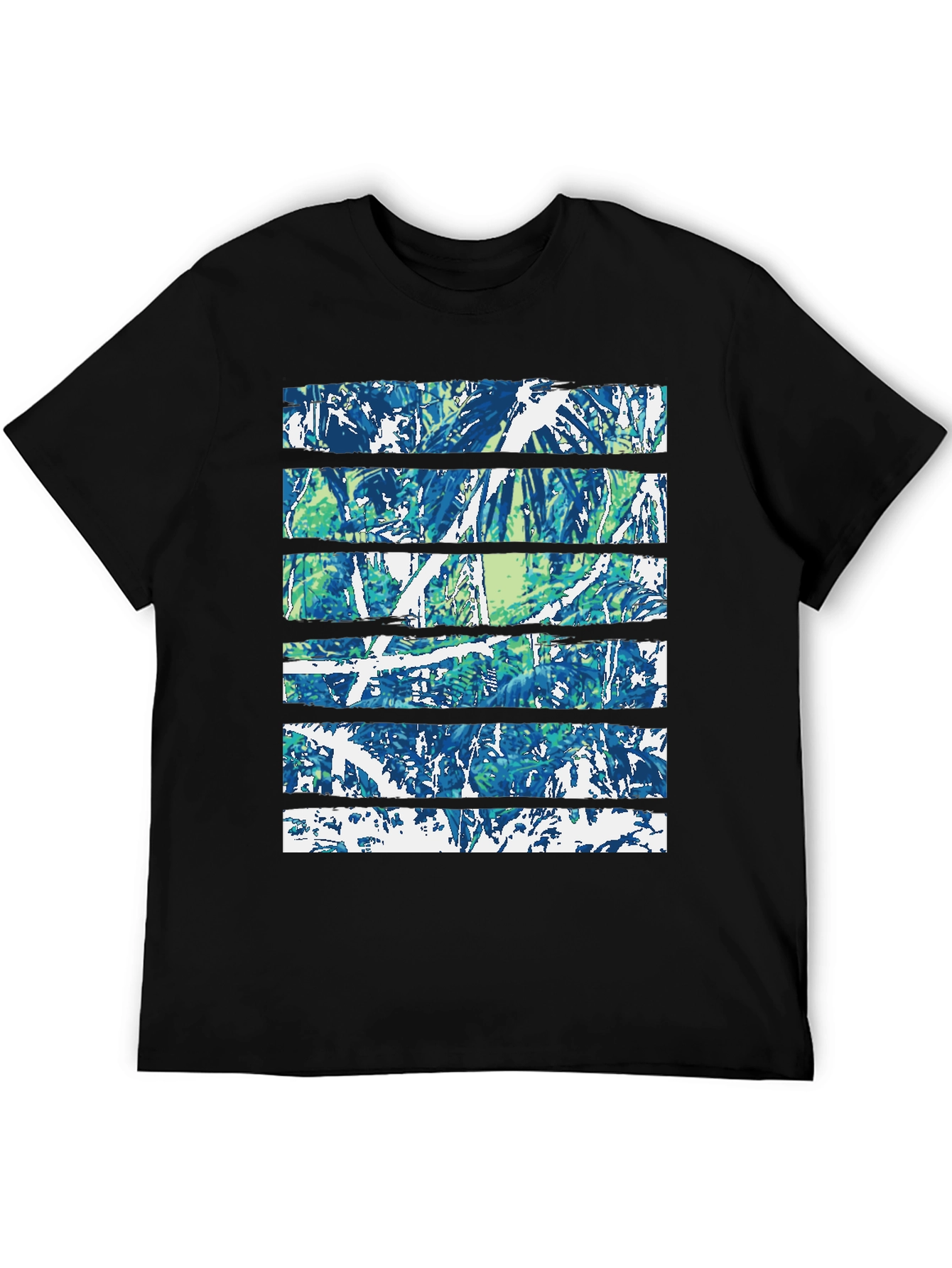 Abstract Nature Print Black Crew Neck Tee