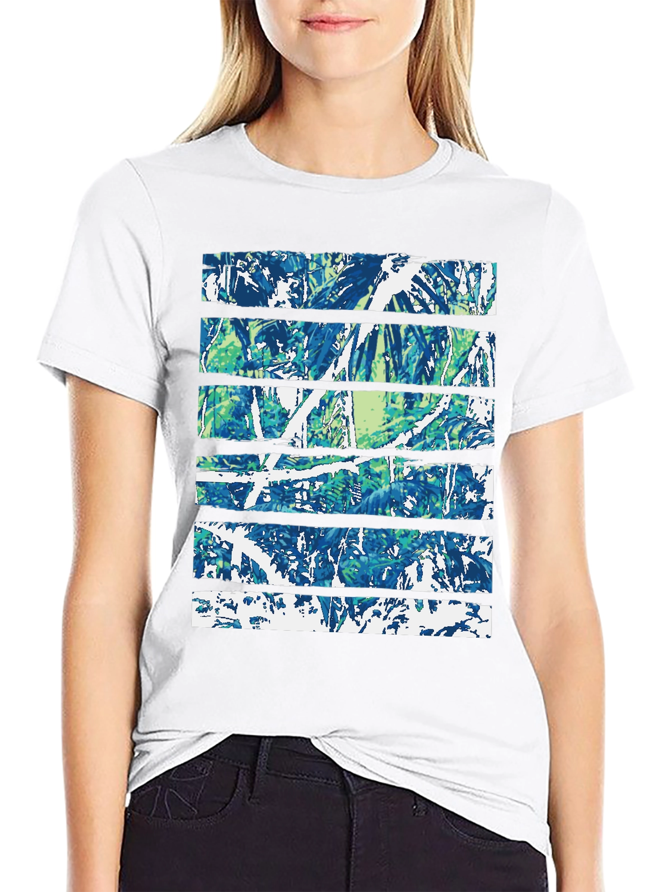 Abstract Nature Print Black Crew Neck Tee