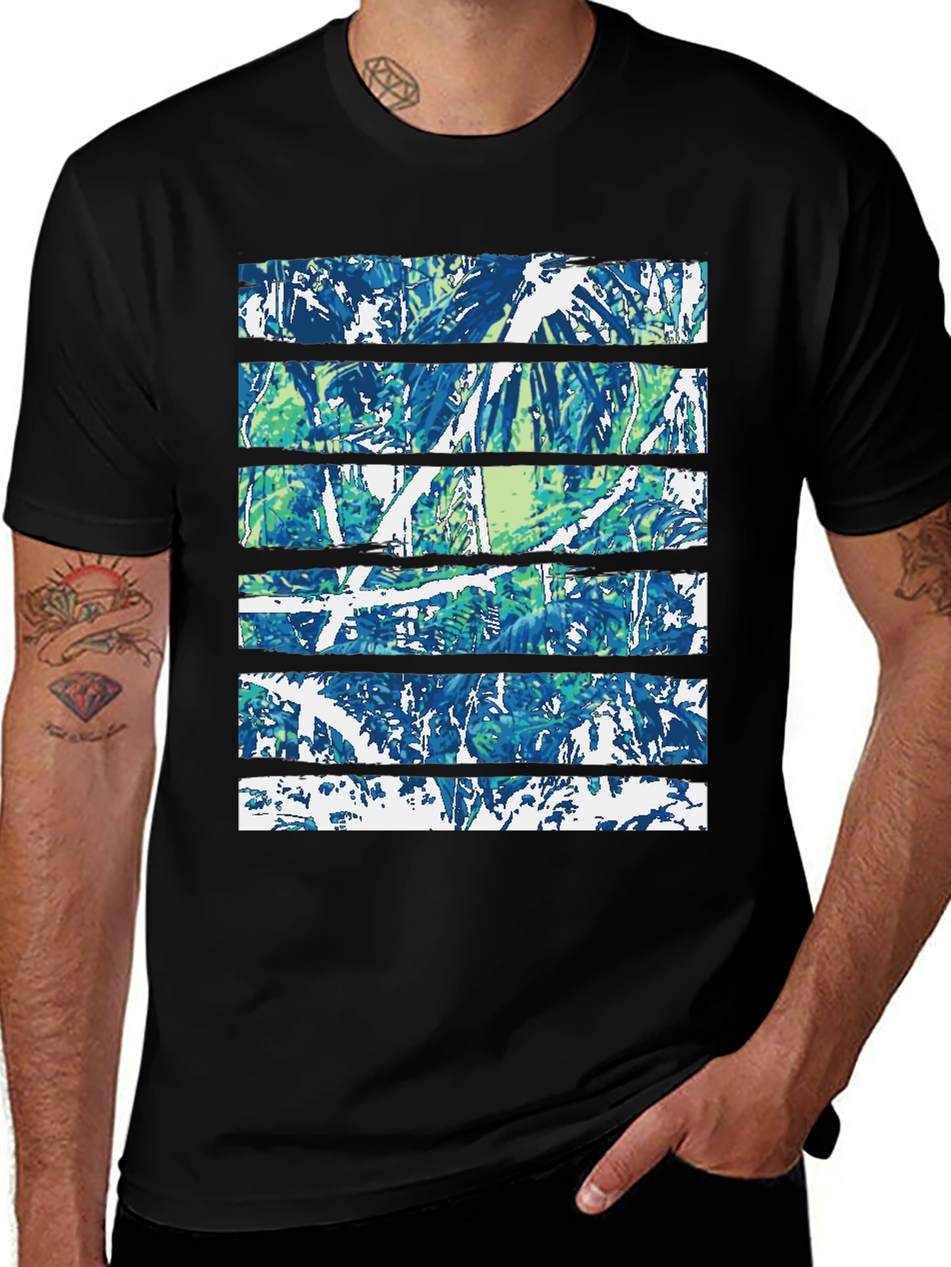Abstract Nature Print Black Crew Neck Tee