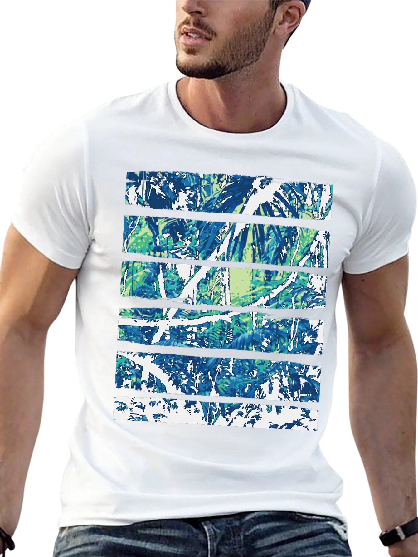 Abstract Nature Print Black Crew Neck Tee