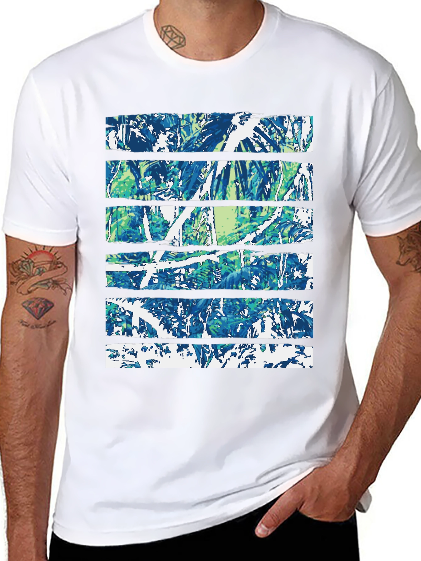 Abstract Nature Print Black Crew Neck Tee