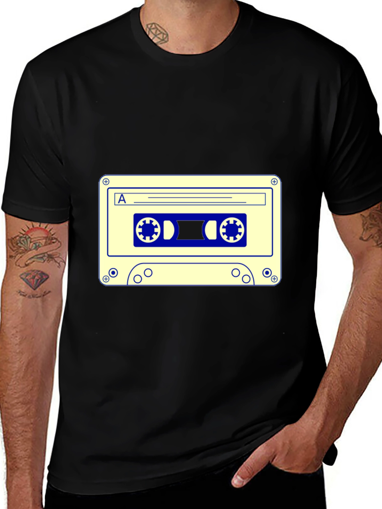 Retro Cassette Tape Graphic Tee - Black Cotton Blend