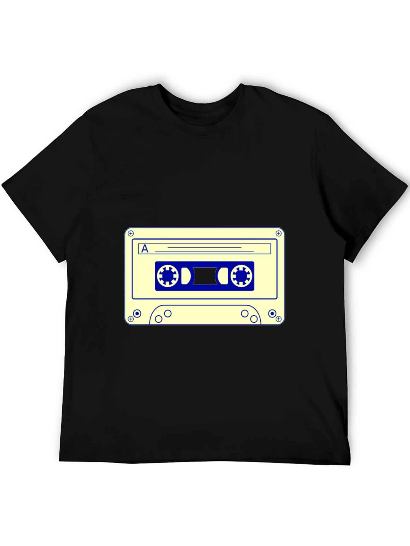 Retro Cassette Tape Graphic Tee - Black Cotton Blend