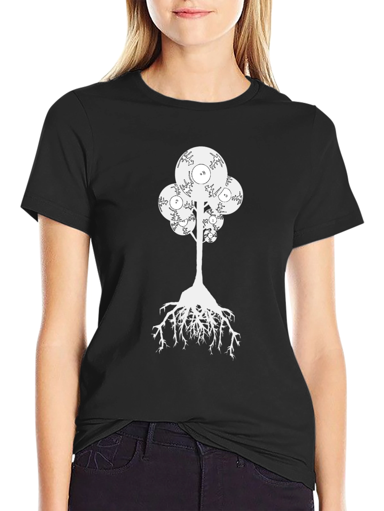 Vinyl Record Tree Graphic Black T-Shirt