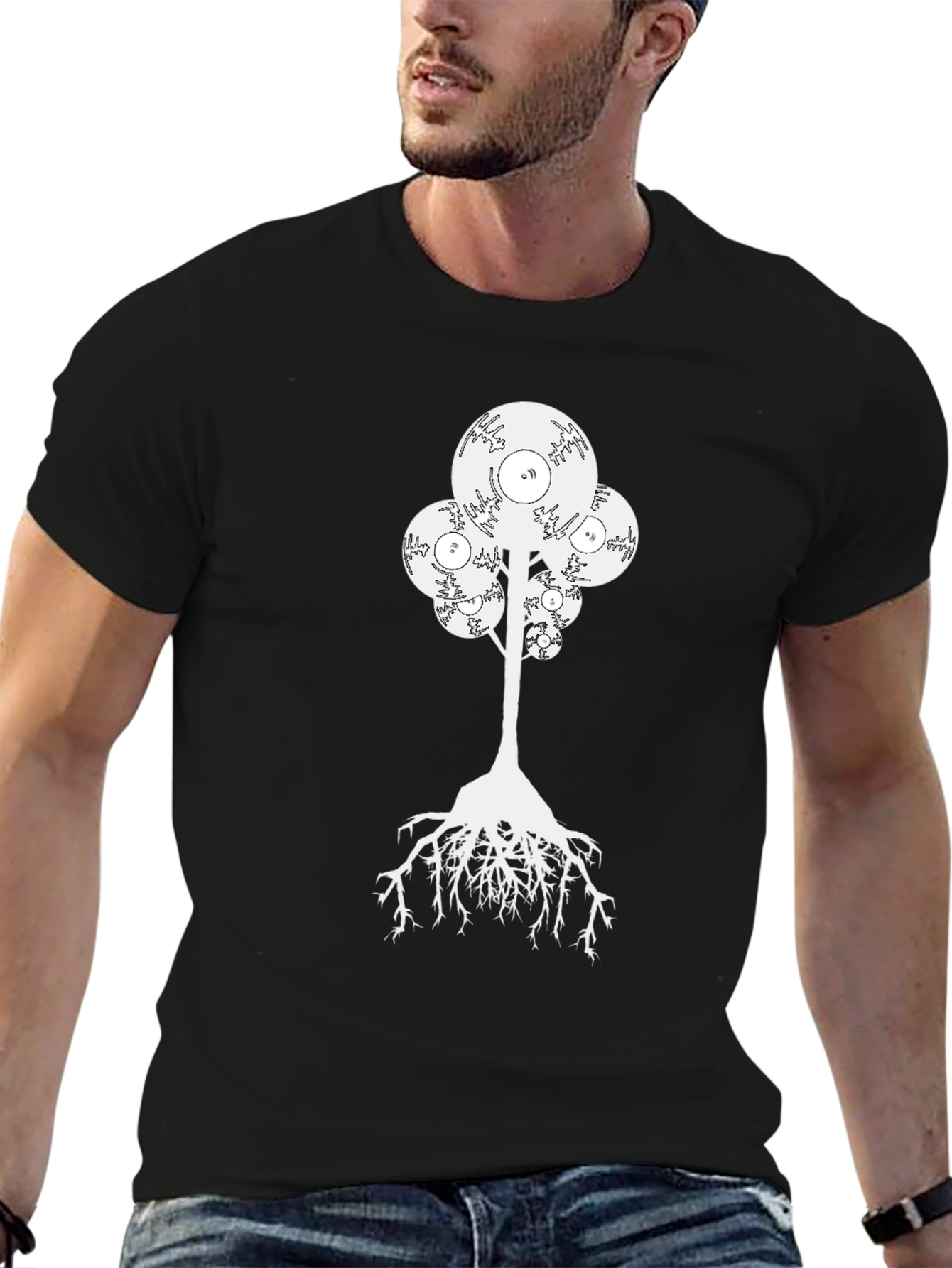 Vinyl Record Tree Graphic Black T-Shirt