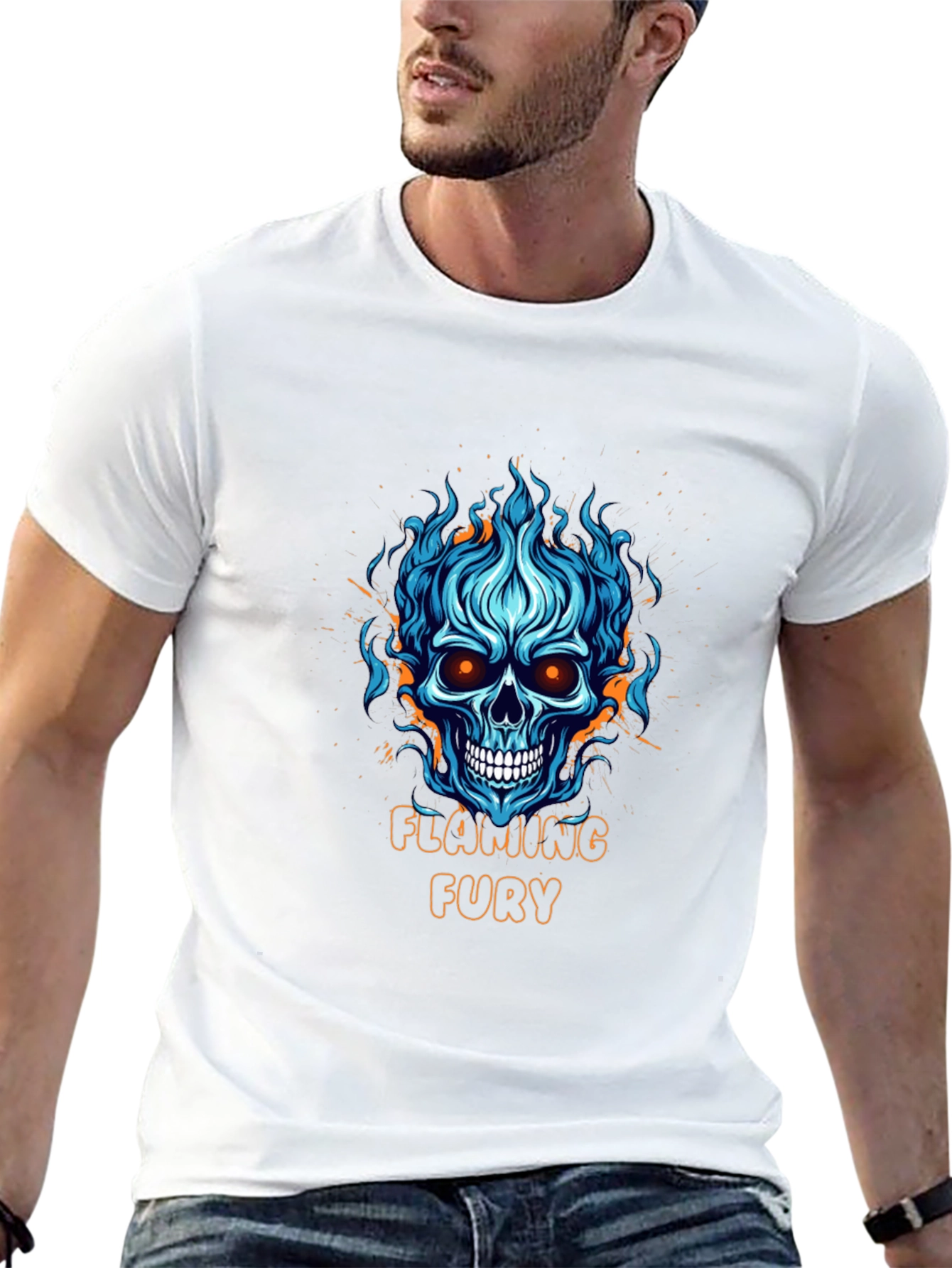 Flaming Fury Skull Graphic Black T-Shirt