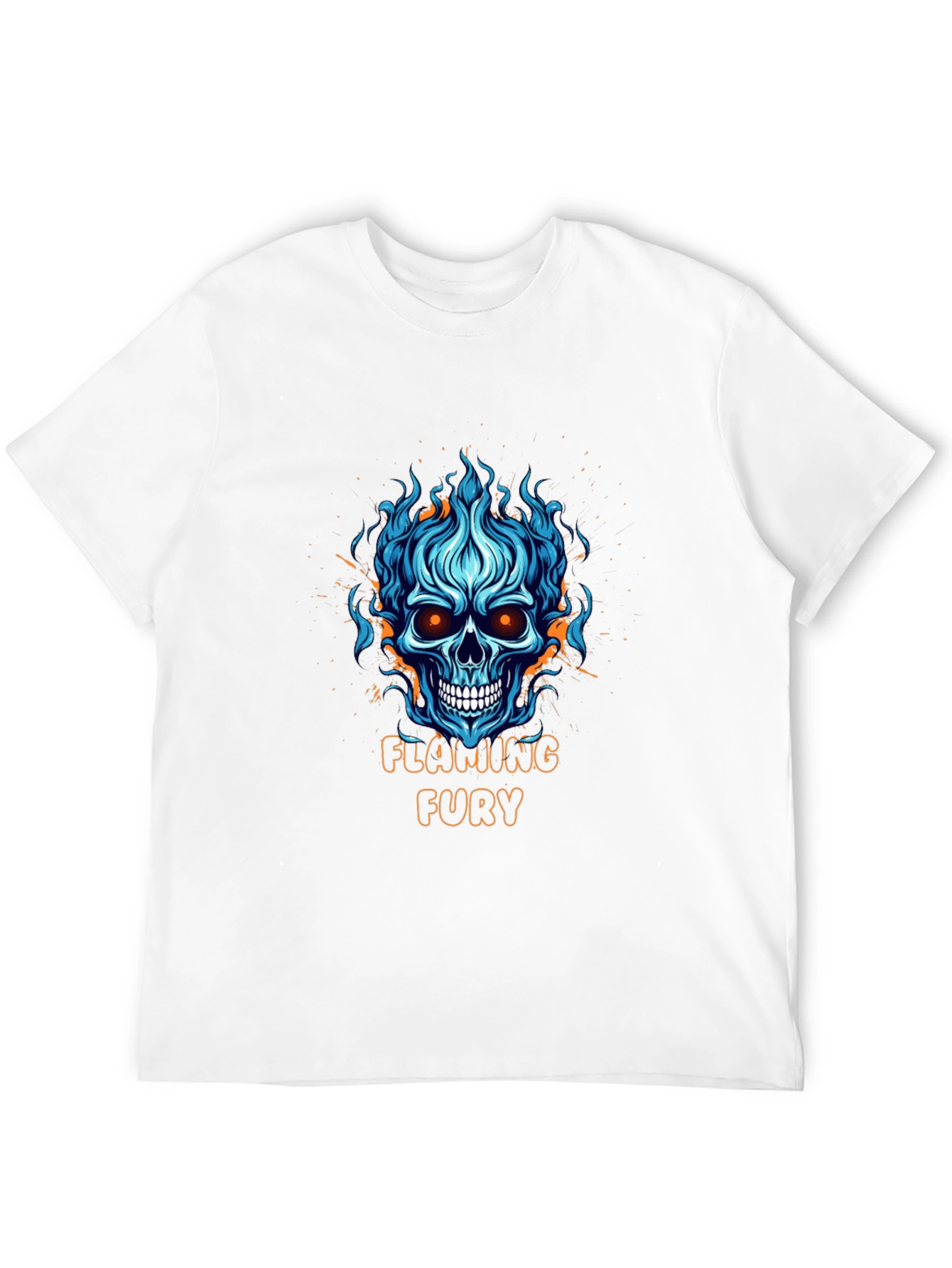 Flaming Fury Skull Graphic Black T-Shirt