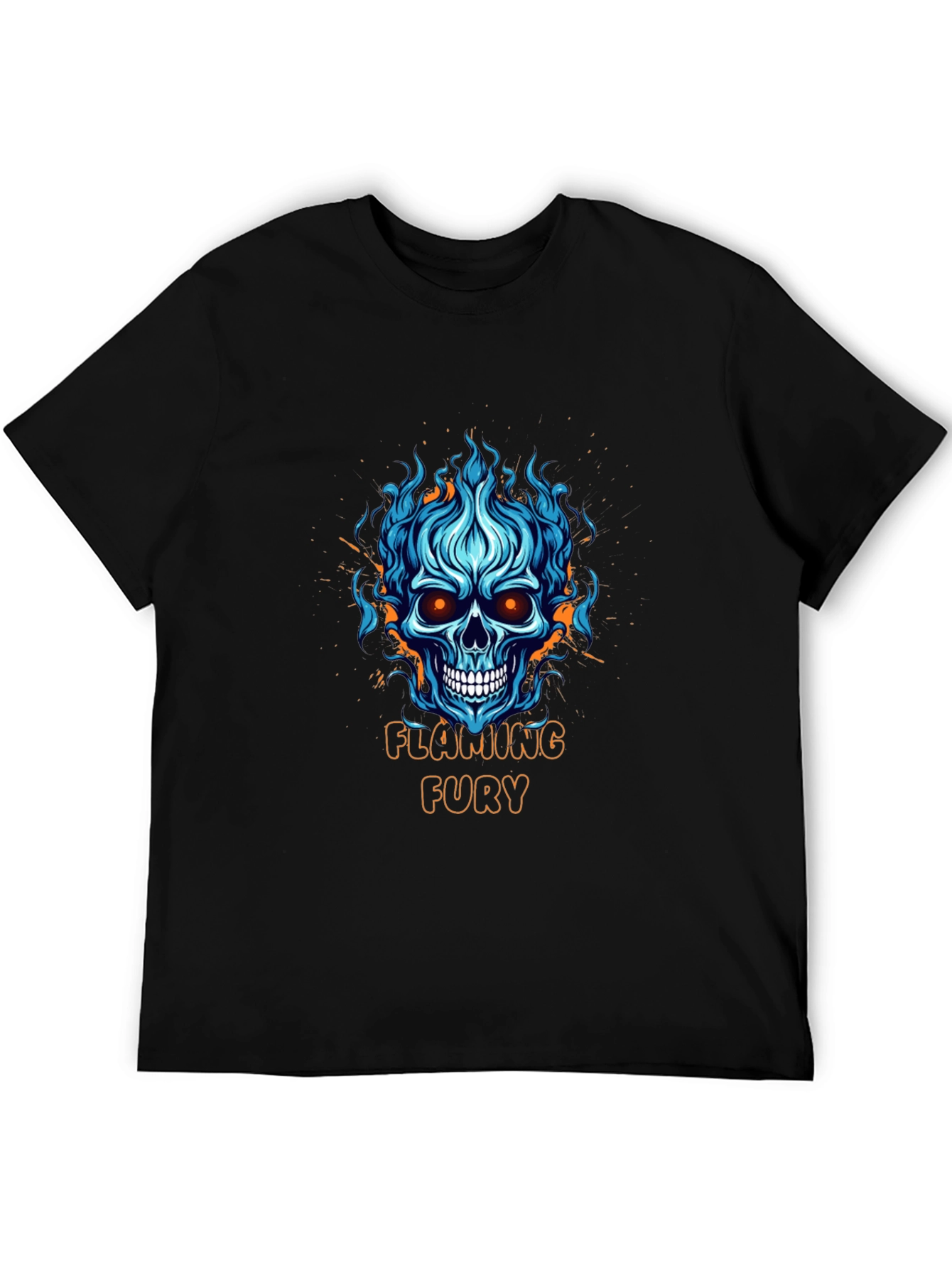 Flaming Fury Skull Graphic Black T-Shirt