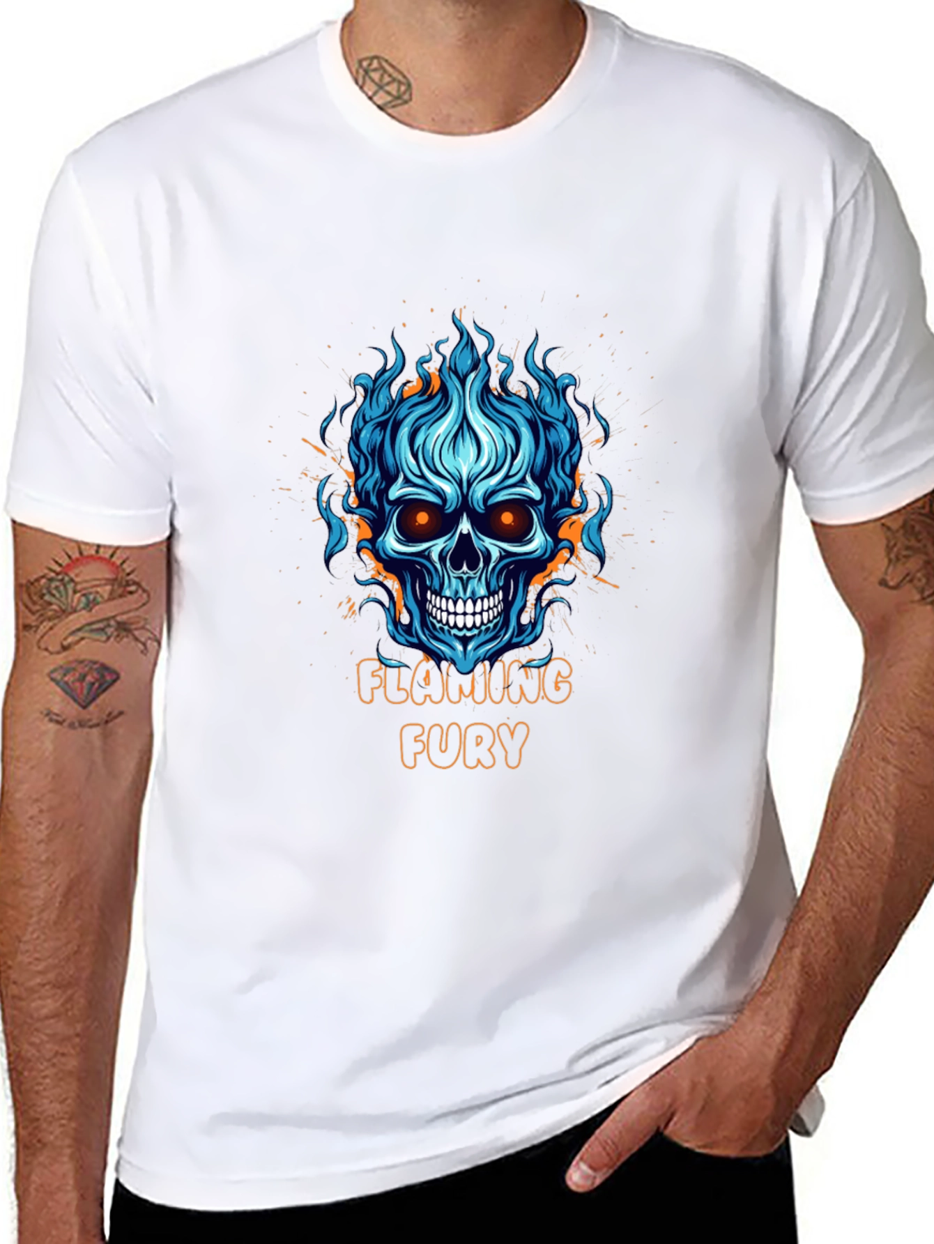 Flaming Fury Skull Graphic Black T-Shirt