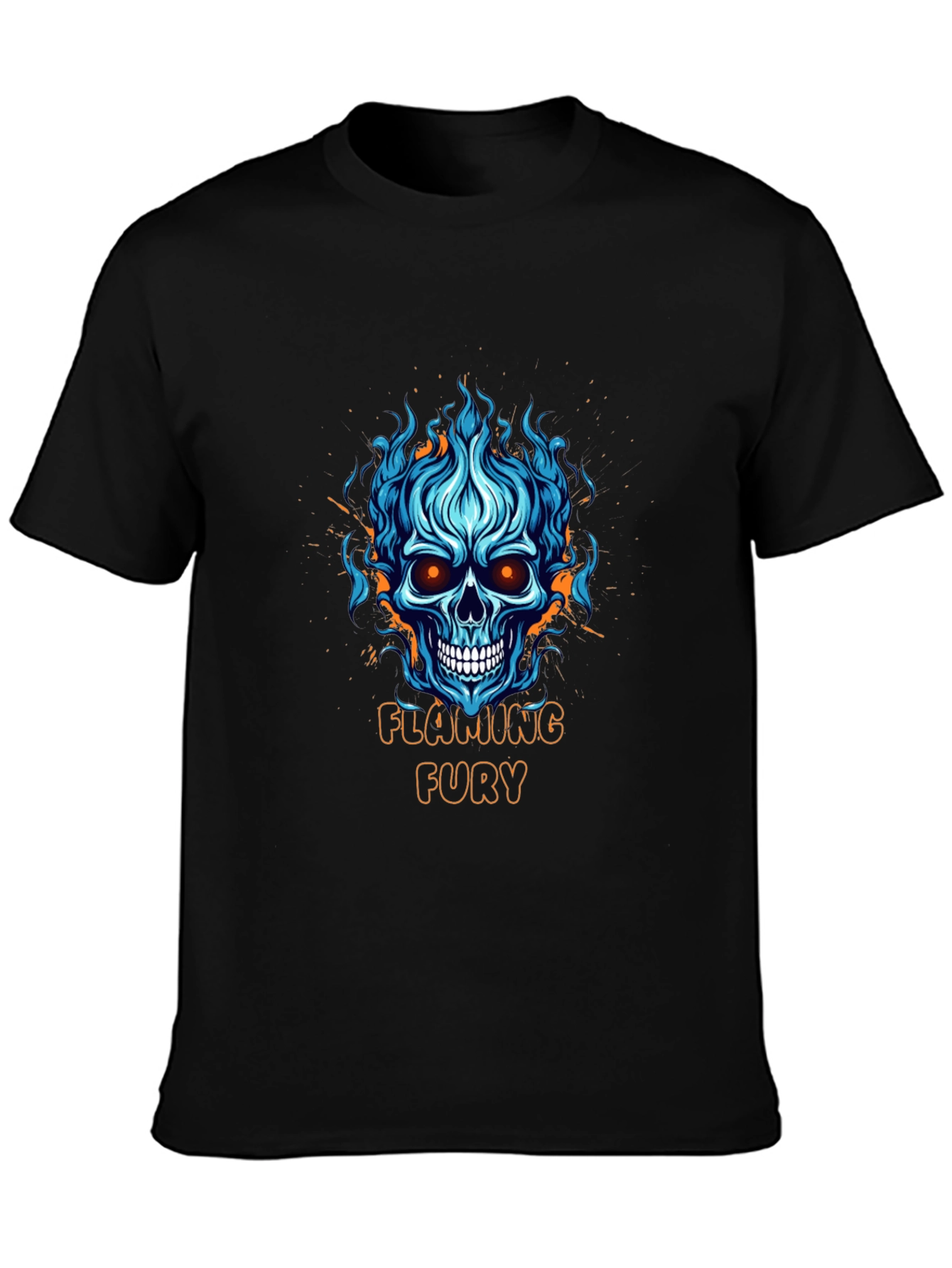 Flaming Fury Skull Graphic Black T-Shirt