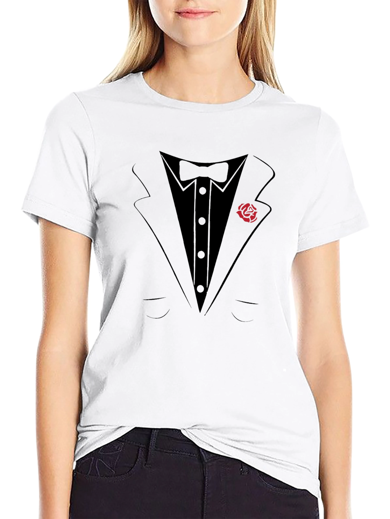 Tuxedo T-Shirt with Rose Lapel - Formal Fun!