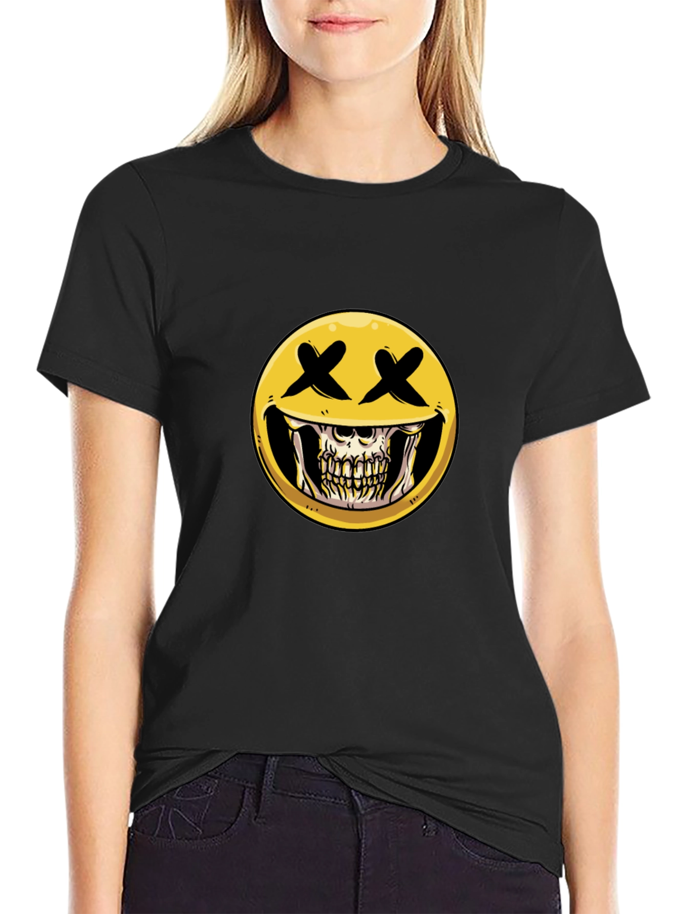 Skull Emoji Graphic Print T-Shirt