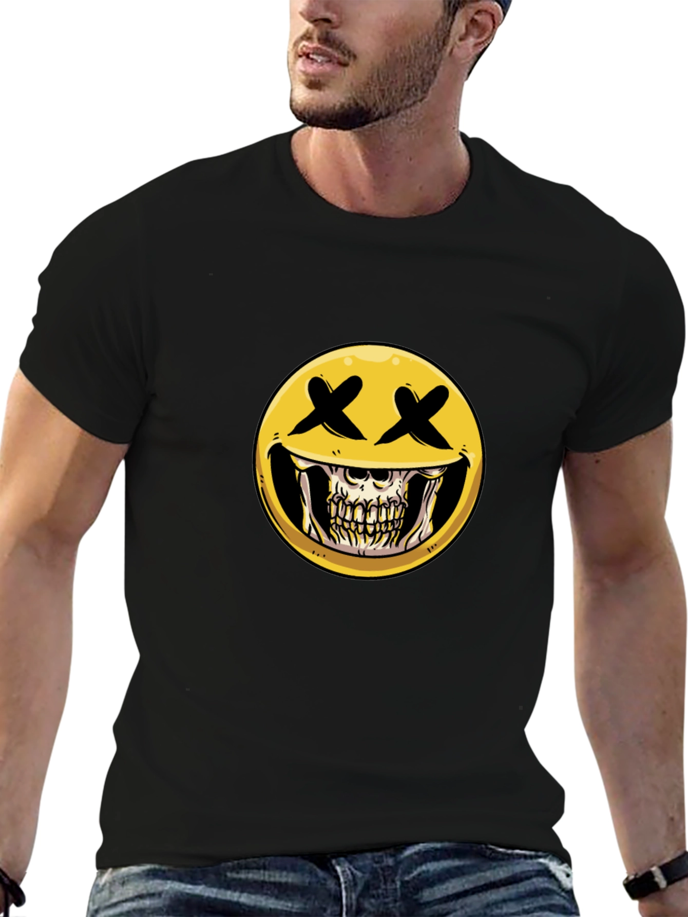 Skull Emoji Graphic Print T-Shirt