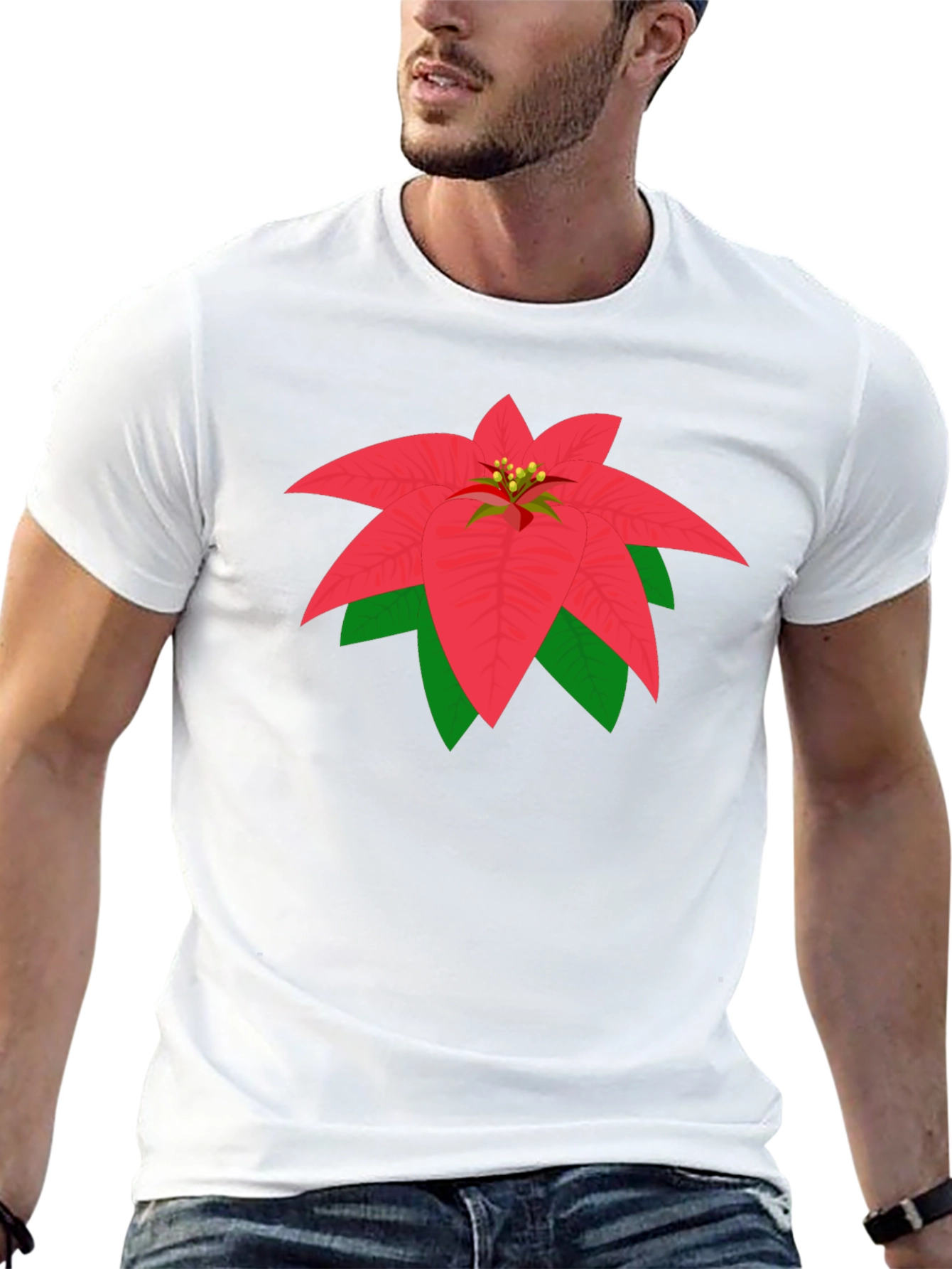Poinsettia Graphic Tee - Black Cotton Blend