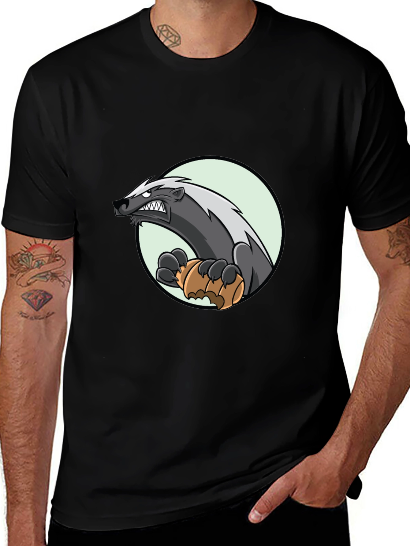 Badger Cartoon Graphic Tee - Black
