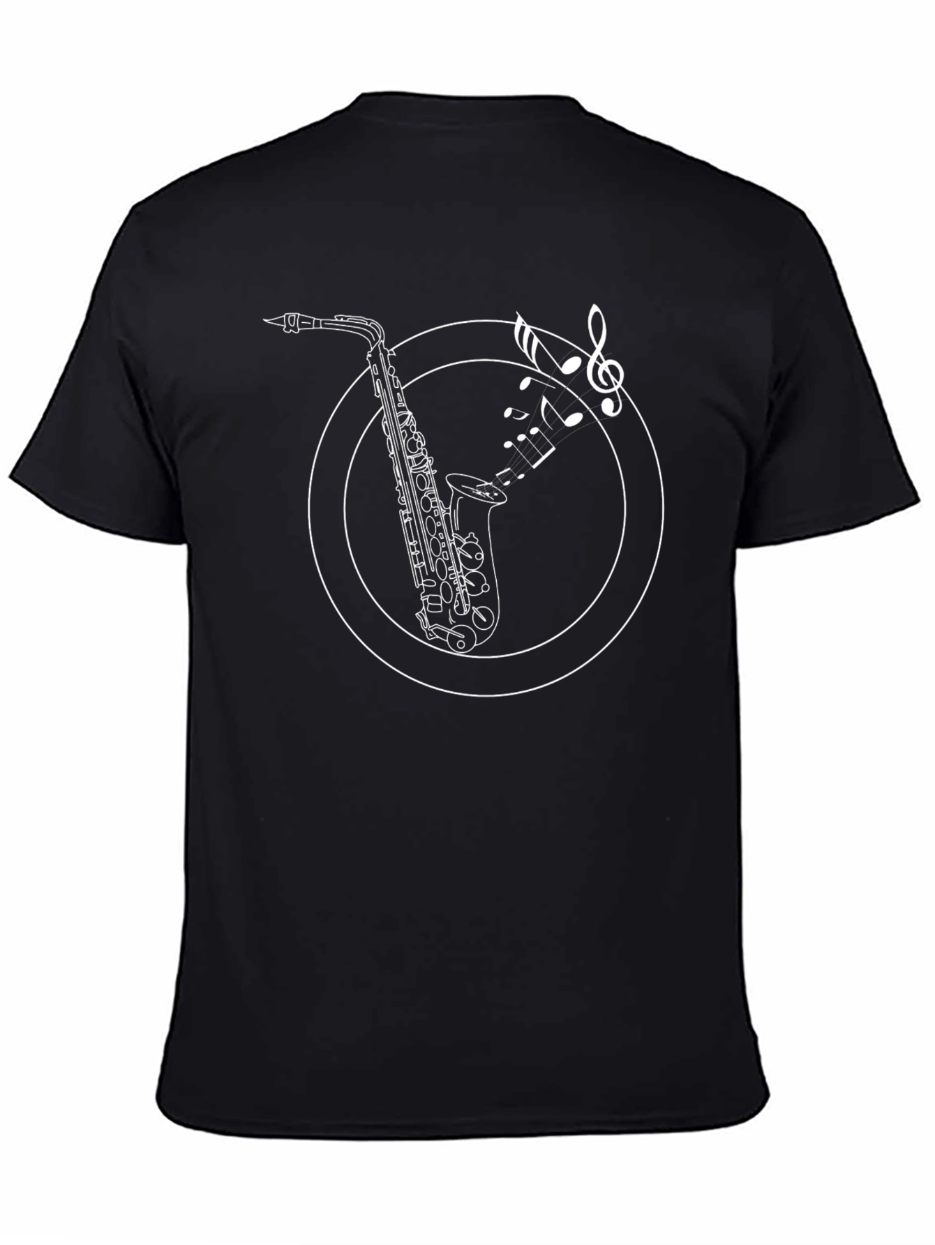 Saxophone Music Notes Graphic Tee - Black Cotton T-Shirt