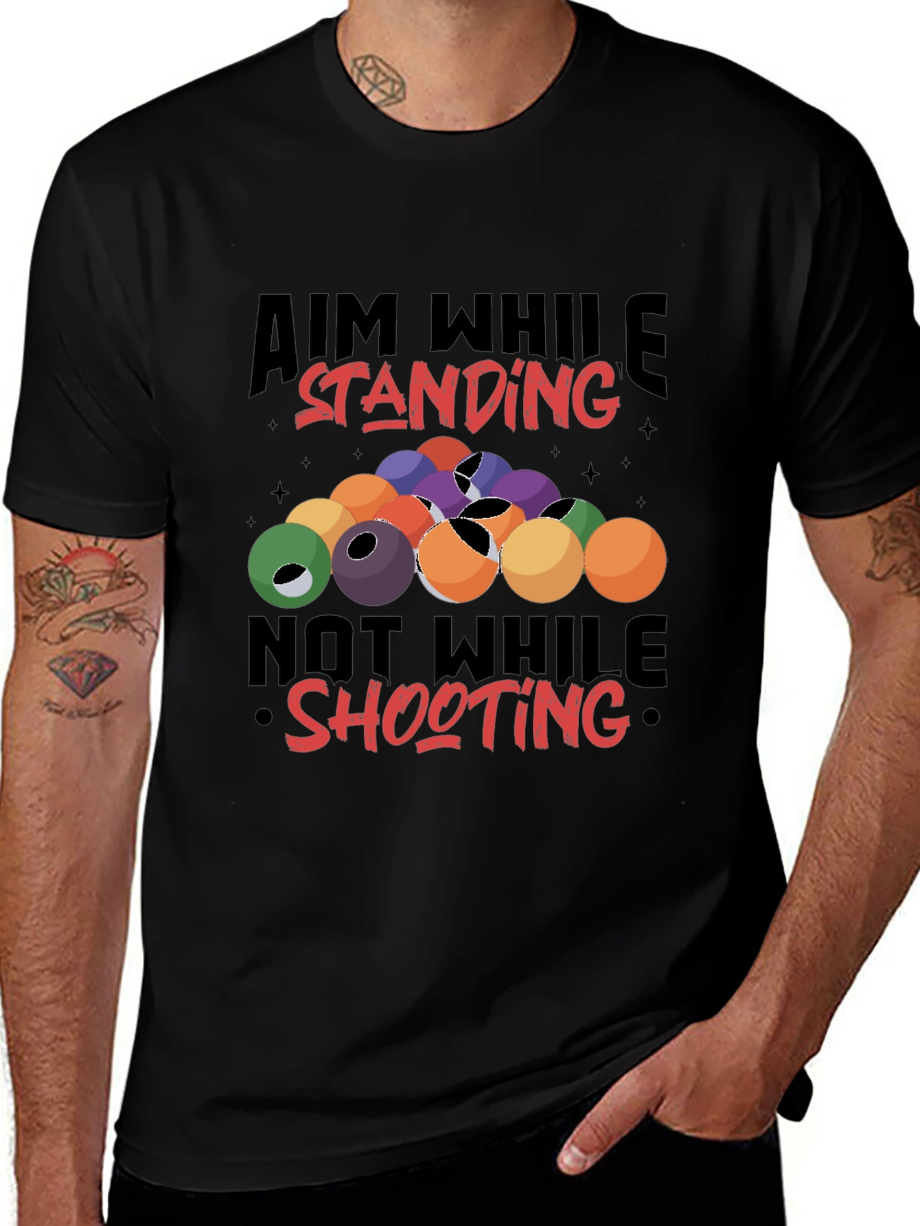 Billiards Aiming Humor Black T-Shirt