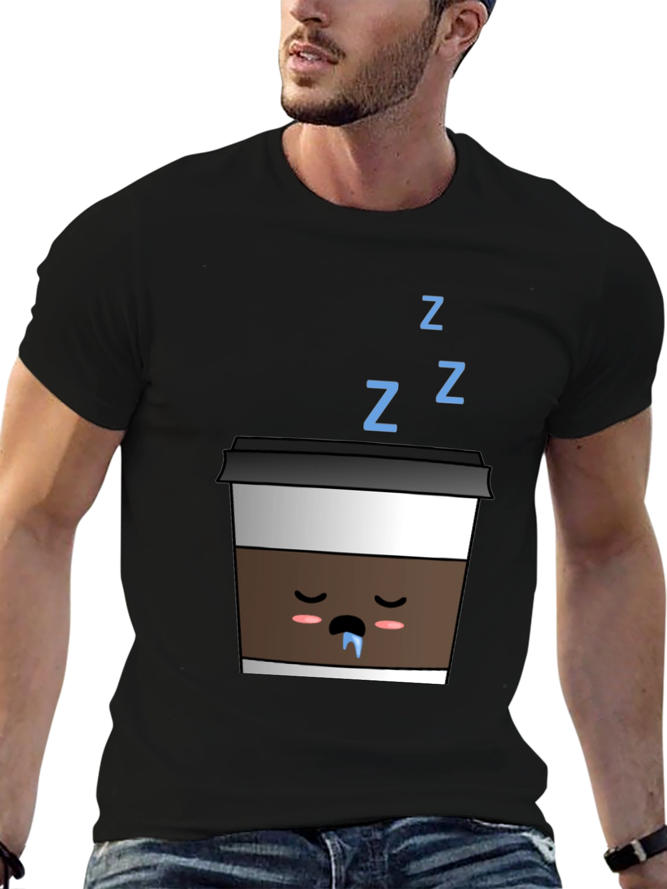 Sleeping Coffee Cup T-Shirt - Black Cute Kawaii Style