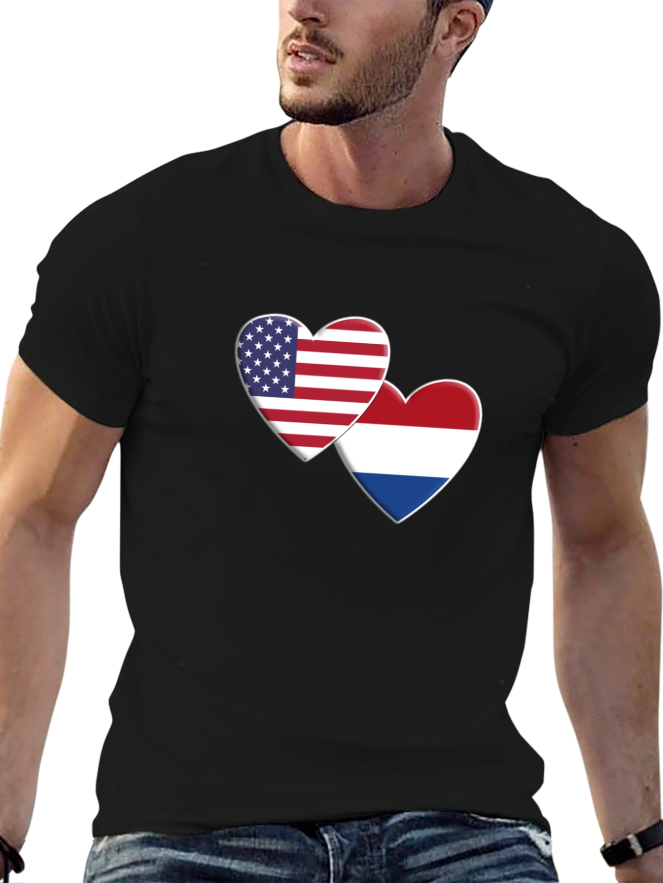 USA & Netherlands Heart Flag T-Shirt