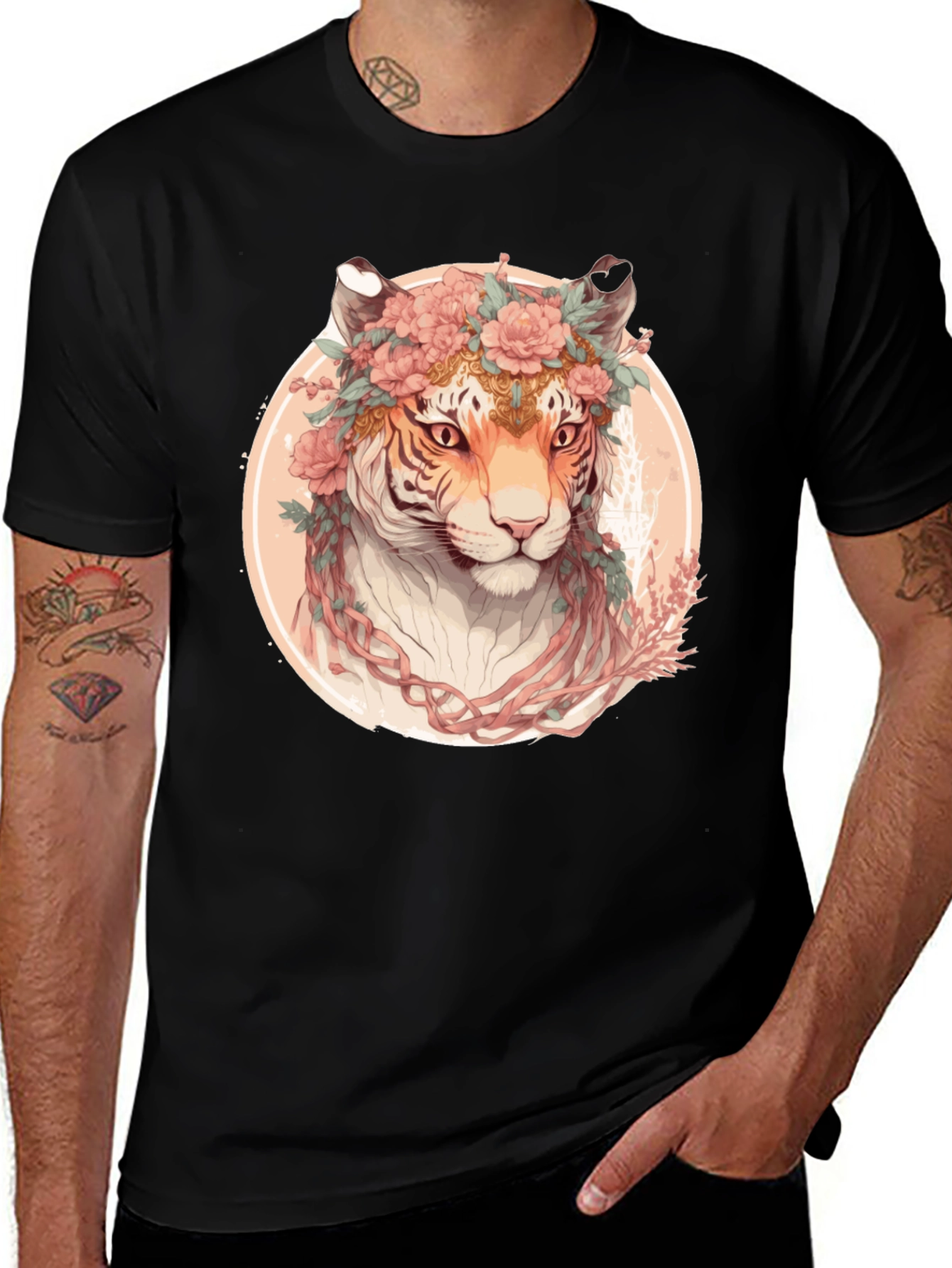 Floral Tiger Graphic T-Shirt - Unique Artistic Design