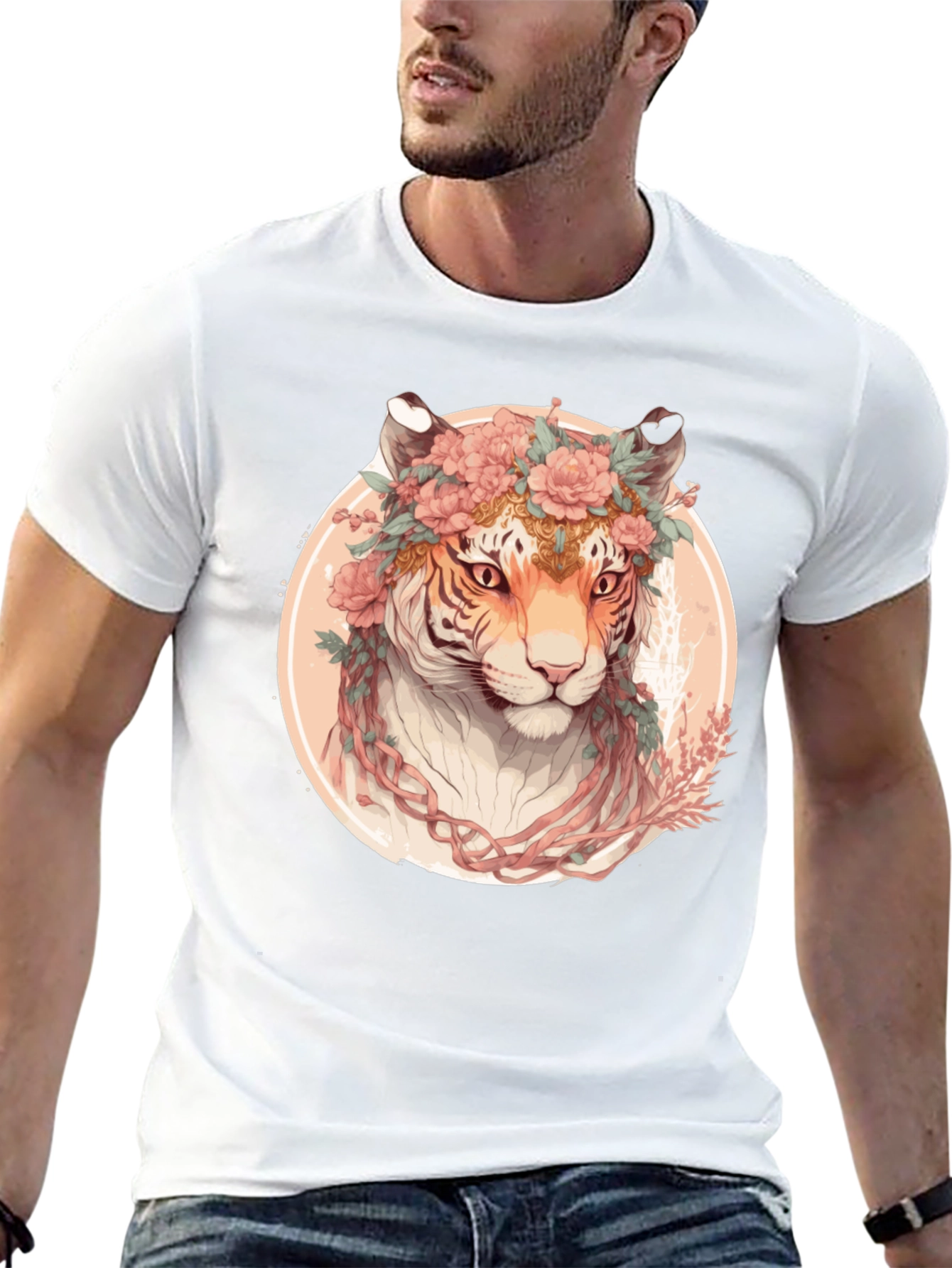 Floral Tiger Graphic T-Shirt - Unique Artistic Design