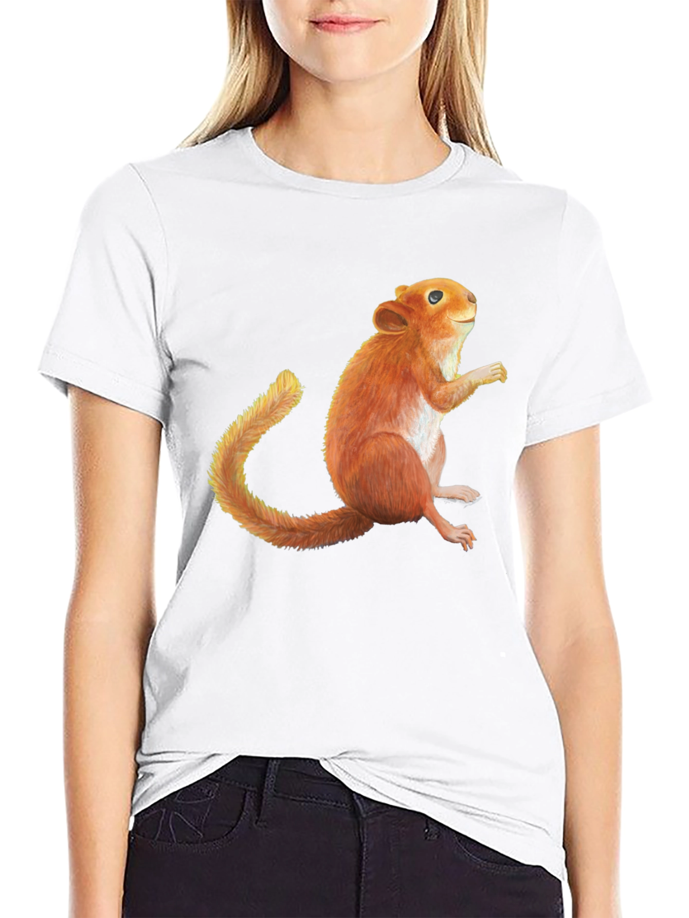 Squirrel Graphic Print Black T-Shirt