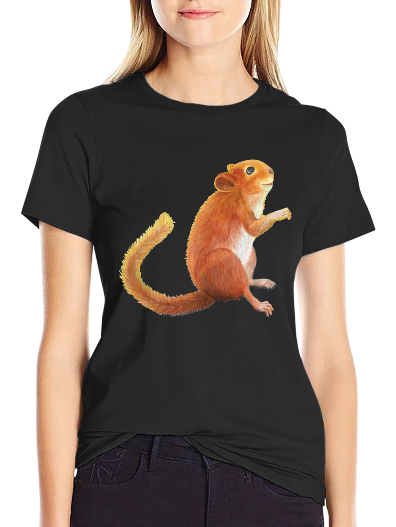 Squirrel Graphic Print Black T-Shirt